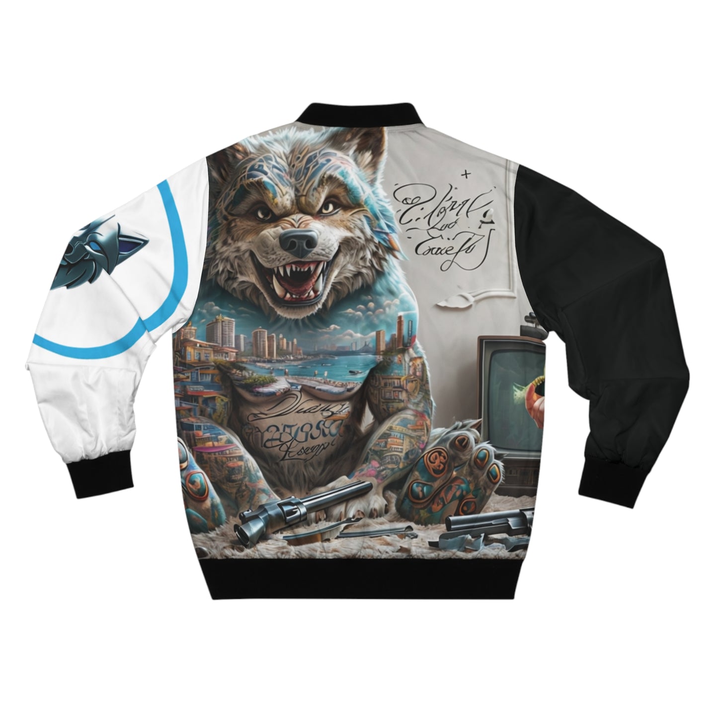 Blue Fang Wolf Men's Bomber Jacket Urban Street Design