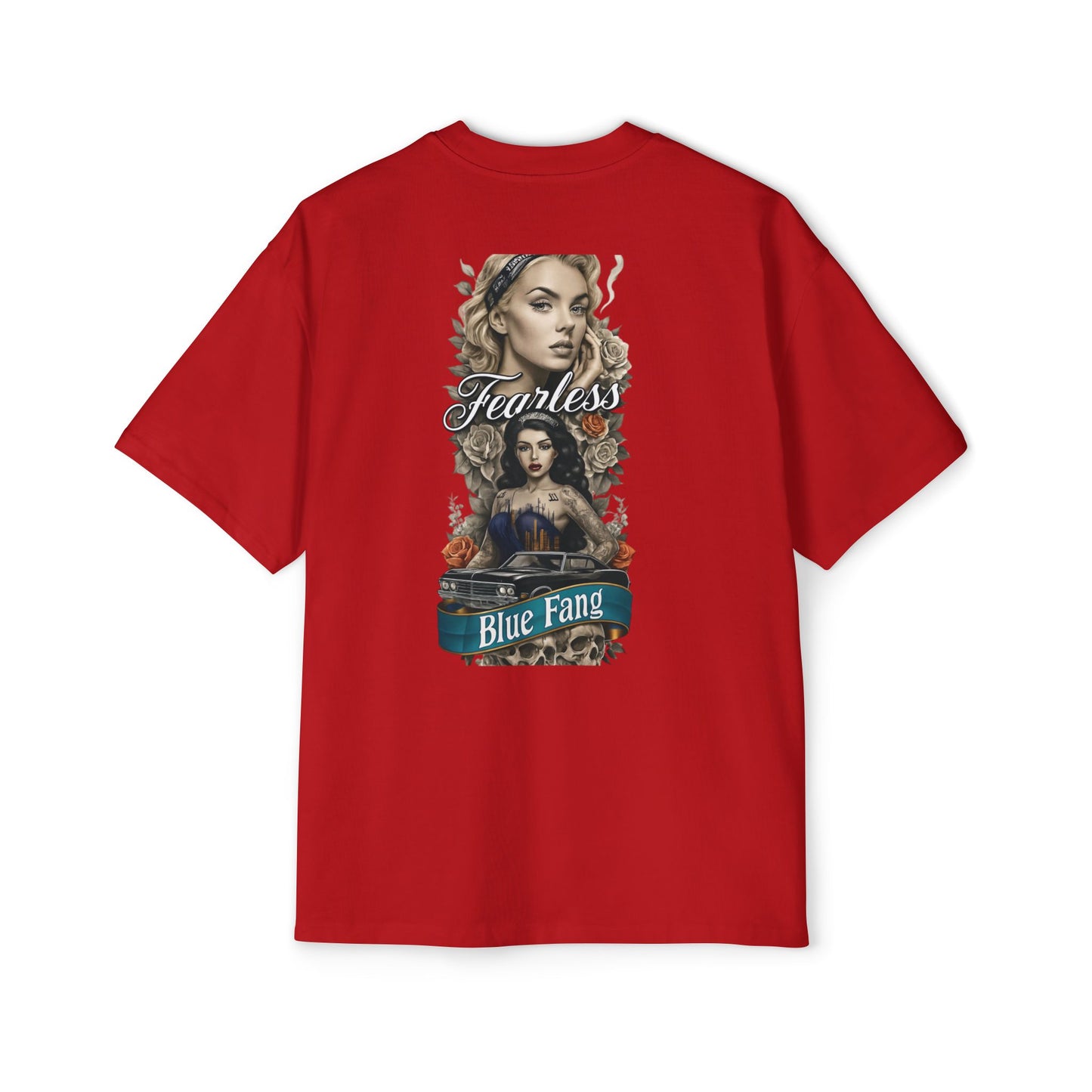 Fearless Blue Fang Men's Heavy Oversized Tee, Graphic Shirt for Casual Wear, Gift for Him, Streetwear Fashion, Unique Art Tee