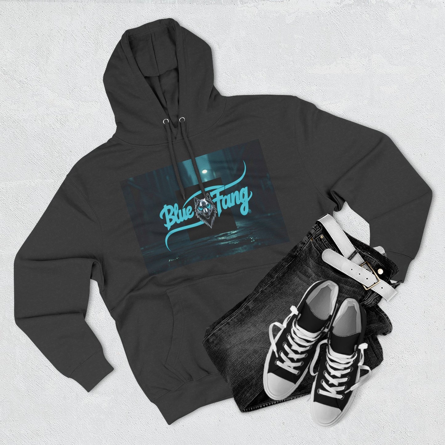 Fearless Blue Fang Hoodie, Fleece Hoodie for Music Lovers, Edgy Streetwear, Gift for Him/Her, Casual Fall/Winter Wear
