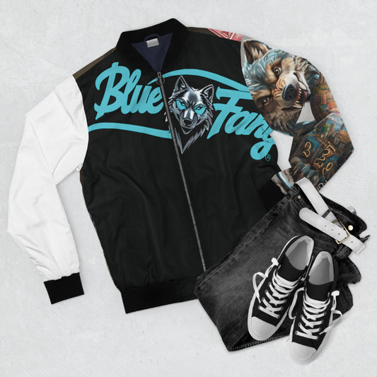 Men's Bomber Jacket - Urban Blue Fang Wolf Design