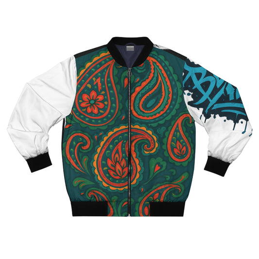 Stylish Men's Bomber Jacket, Trendy Outerwear, Graffiti Print Jacket, Casual Streetwear, Gifts for Him, Unique Fashion Statement