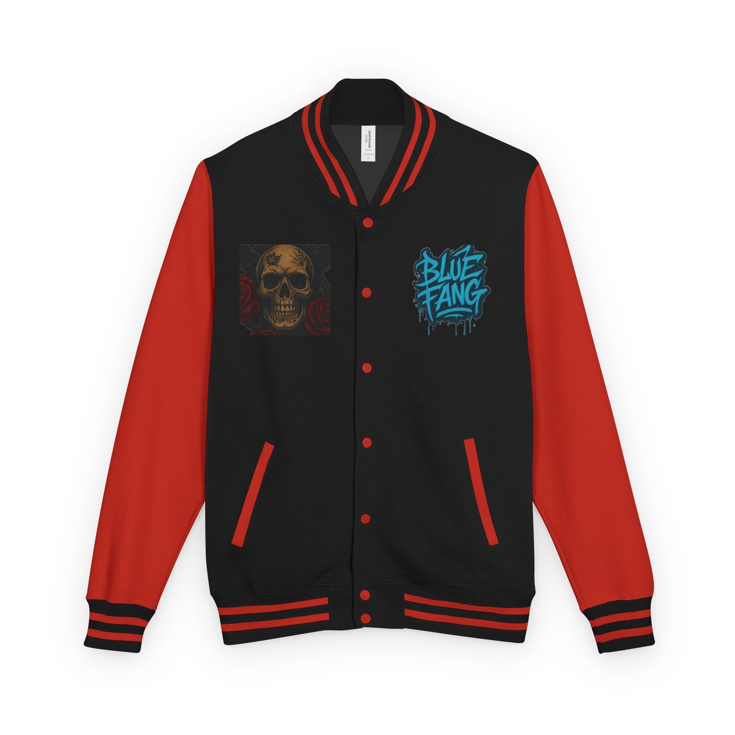 Edgy Unisex Heavyweight Letterman Jacket with Skull Design, Retro Bomber Style, Streetwear, Halloween Costume, Unique Gift Idea