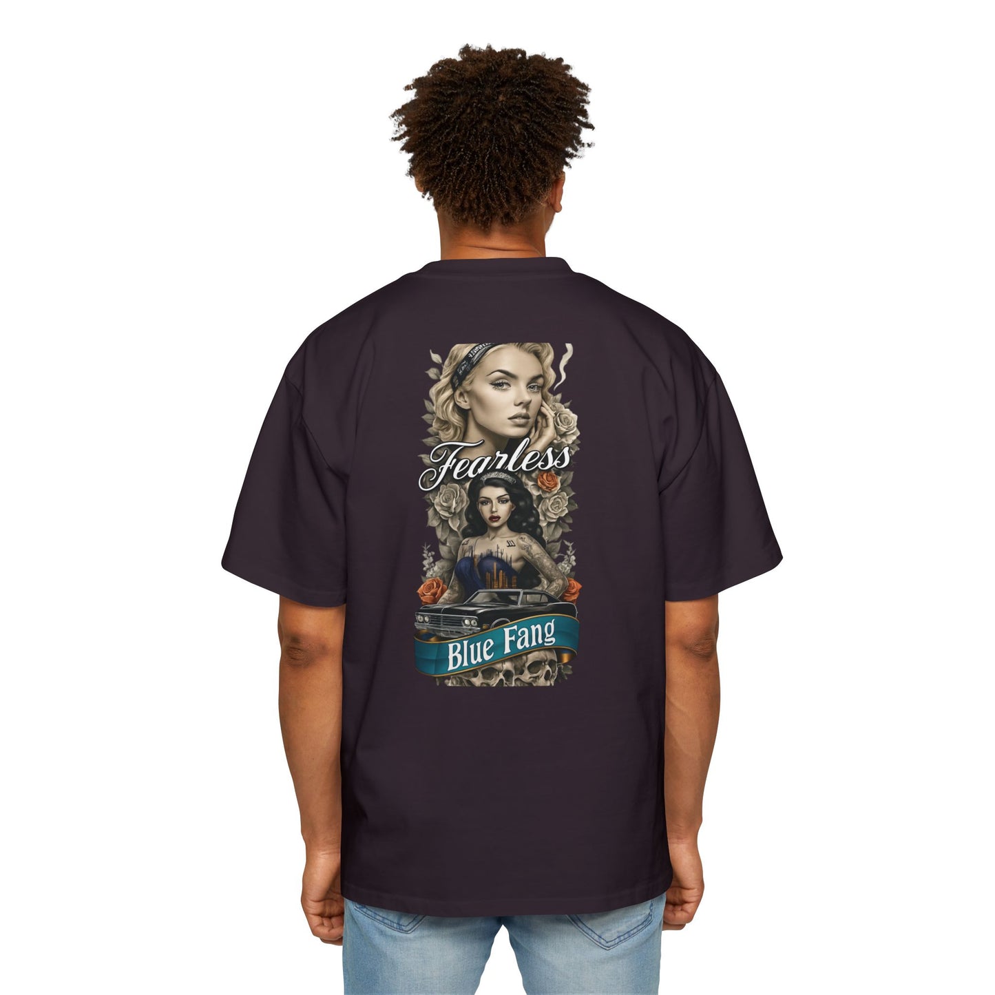 Fearless Blue Fang Men's Heavy Oversized Tee, Graphic Shirt for Casual Wear, Gift for Him, Streetwear Fashion, Unique Art Tee