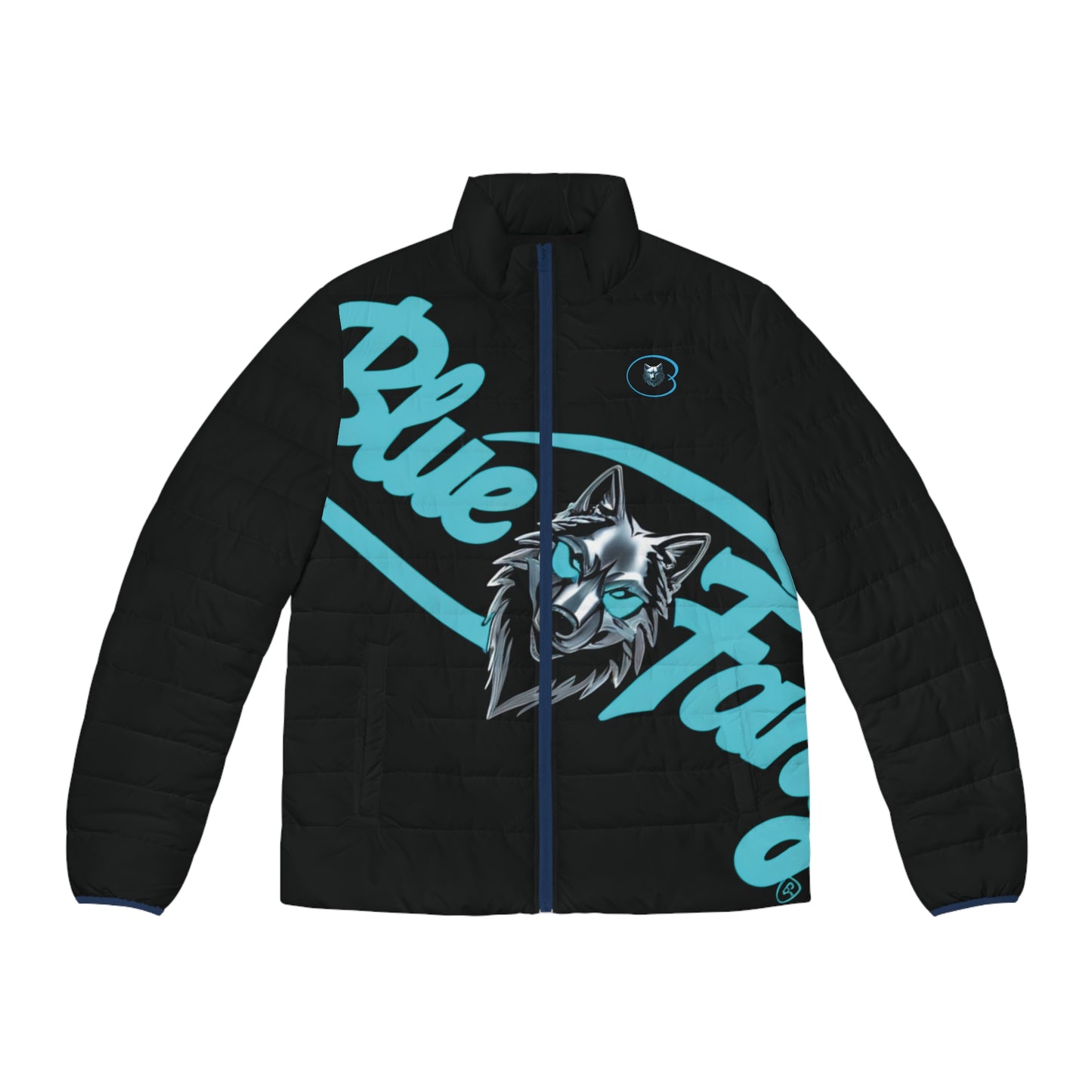 Men's Puffer Jacket - Urban Blue Fang Wolf Design