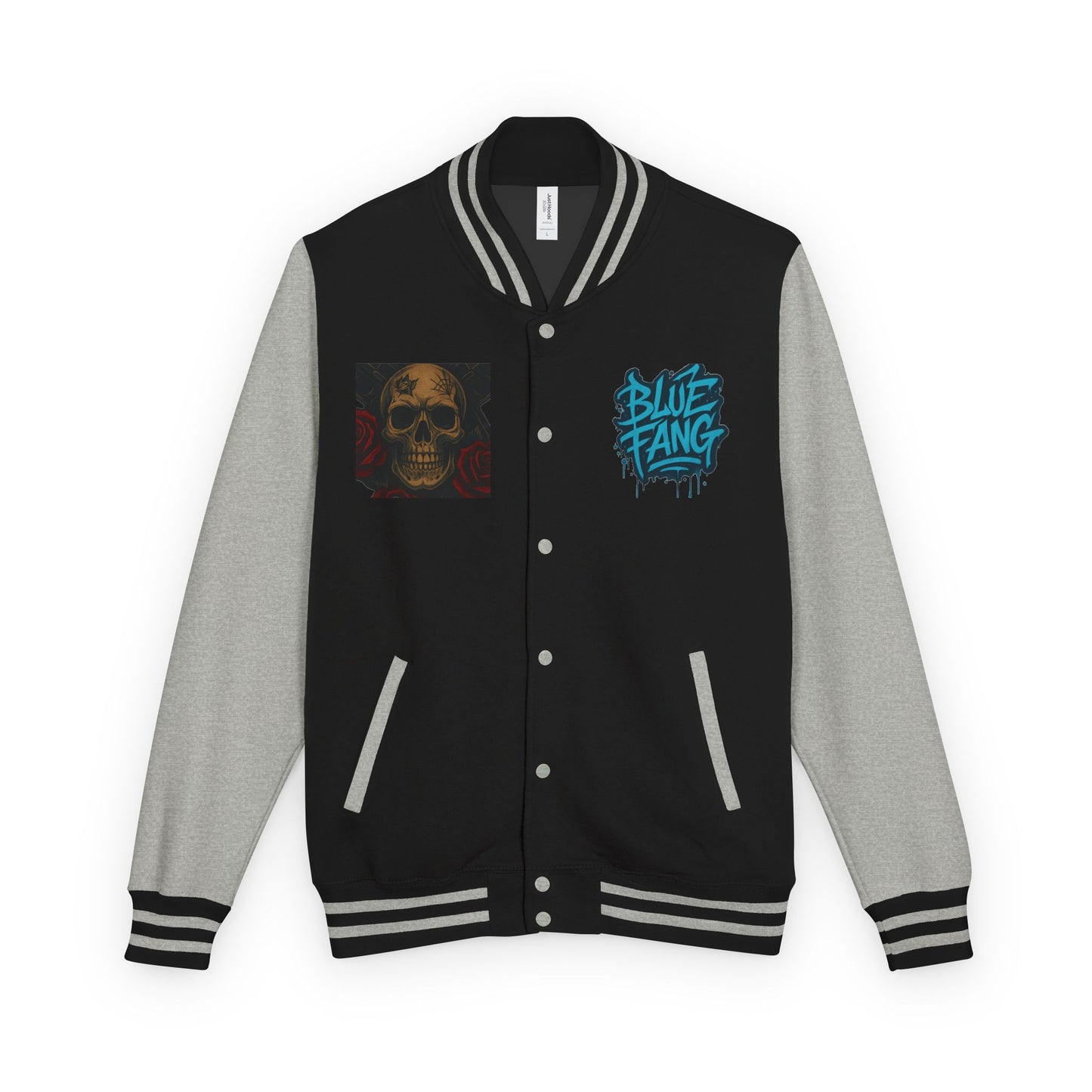 Edgy Unisex Heavyweight Letterman Jacket with Skull Design, Retro Bomber Style, Streetwear, Halloween Costume, Unique Gift Idea
