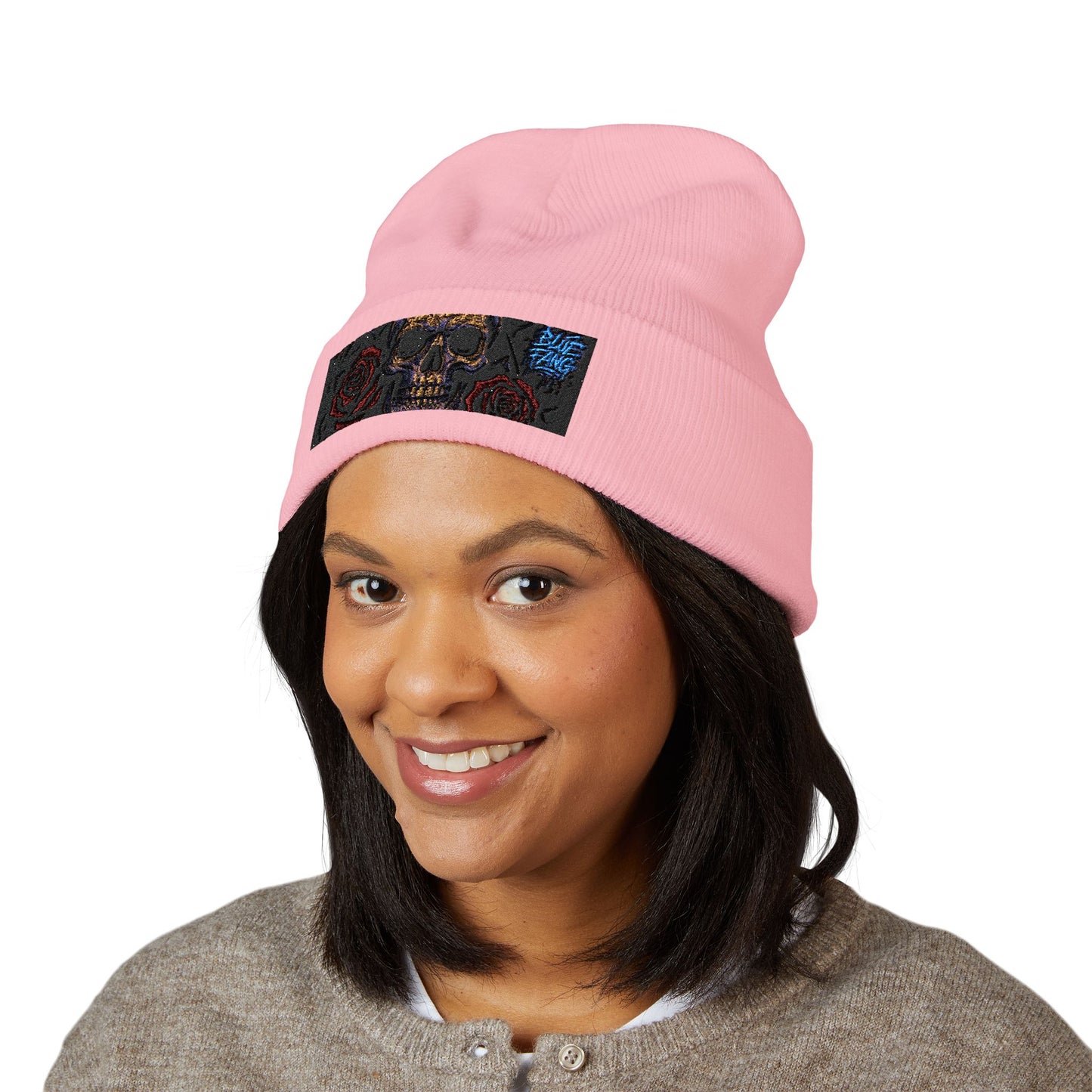 Skull & Roses Cuffed Beanie | Embroidered Winter Hat for Fashion Lovers, Unique Gift for Him/Her, Holiday Accessory, Cozy Casual Style