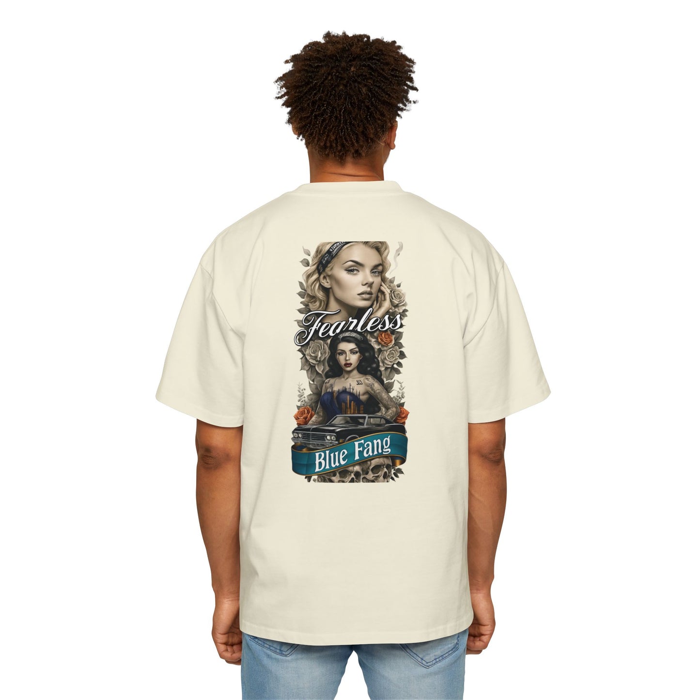 Fearless Blue Fang Men's Heavy Oversized Tee, Graphic Shirt for Casual Wear, Gift for Him, Streetwear Fashion, Unique Art Tee