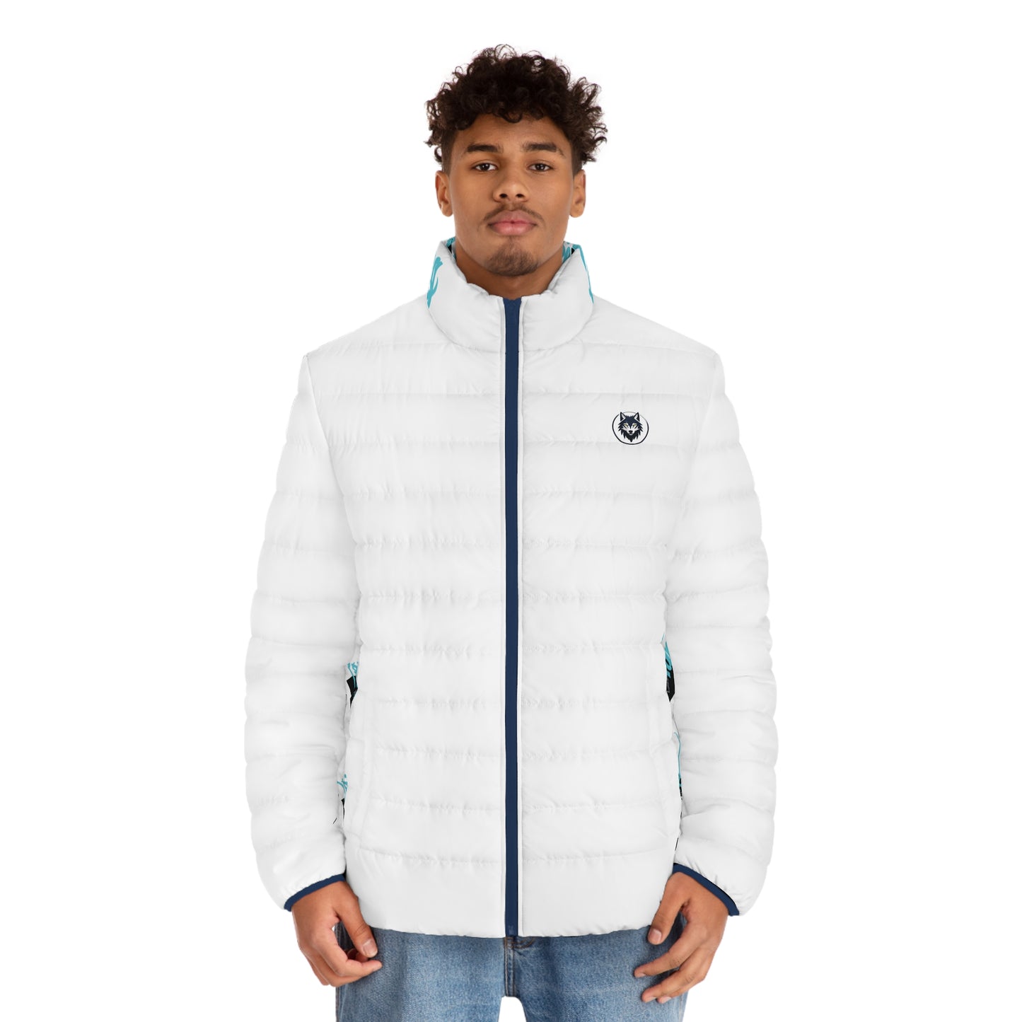 Men's Puffer Jacket Blue Fang Wolf Urban Street Style