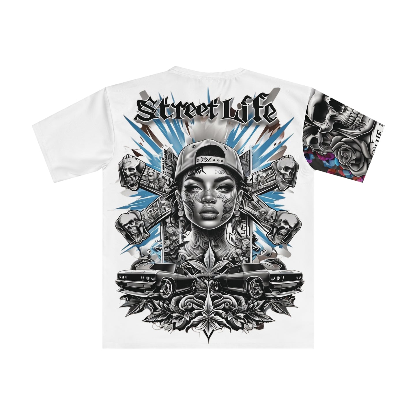 Men's Graphic T-Shirt, Unique Streetwear Tee, Skull and Rose Art, Hip Hop Fashion, Casual Summer Style, Gift for Him