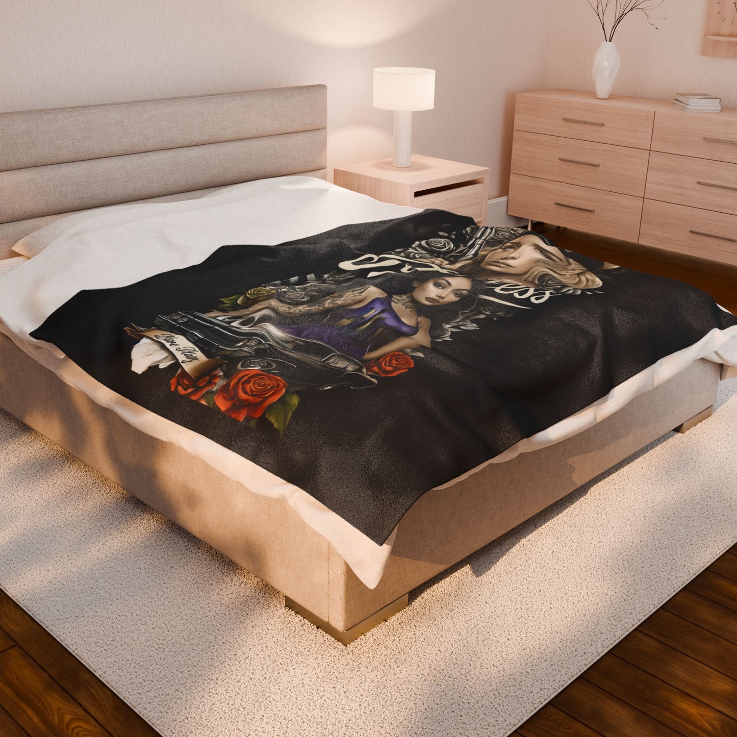 Fearless Tattoo Art Velveteen Plush Blanket, Cozy Throw, Unique Gift for Her, Boho Decor, Perfect for Women, Home Comfort