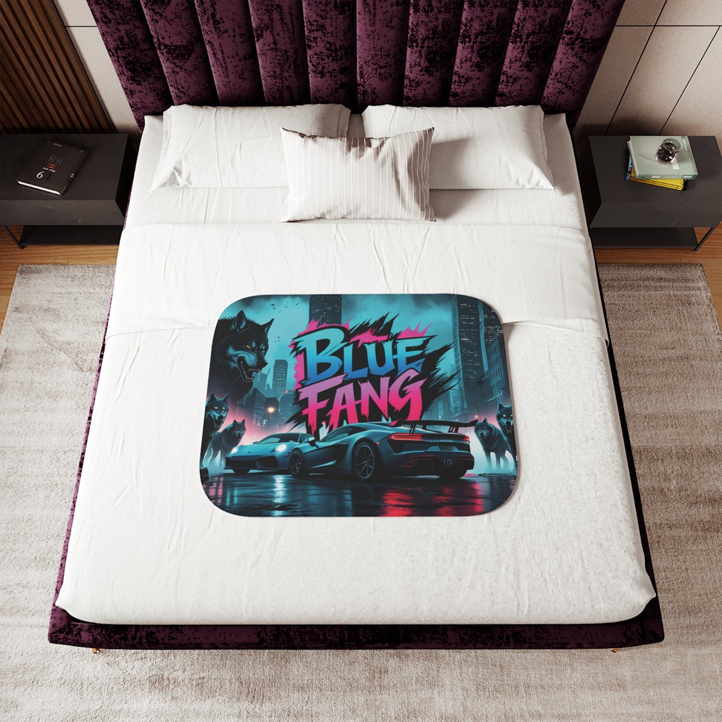Urban Style Sherpa Blanket - Cozy, Artistic, Perfect for Home Decor, Gifts, or Cozy Nights In, Blue Fang Theme, Plush Throw Blanket