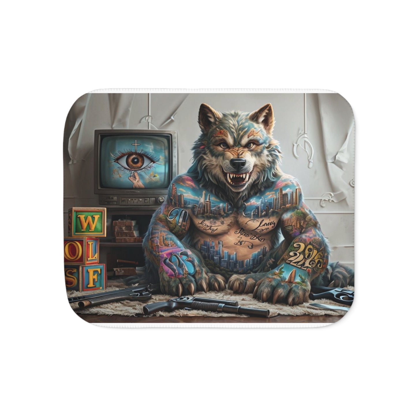 Urban Style Sherpa Blanket - Cozy, Artistic, Perfect for Home Decor, Gifts, or Cozy Nights In, Blue Fang Theme, Plush Throw Blanket