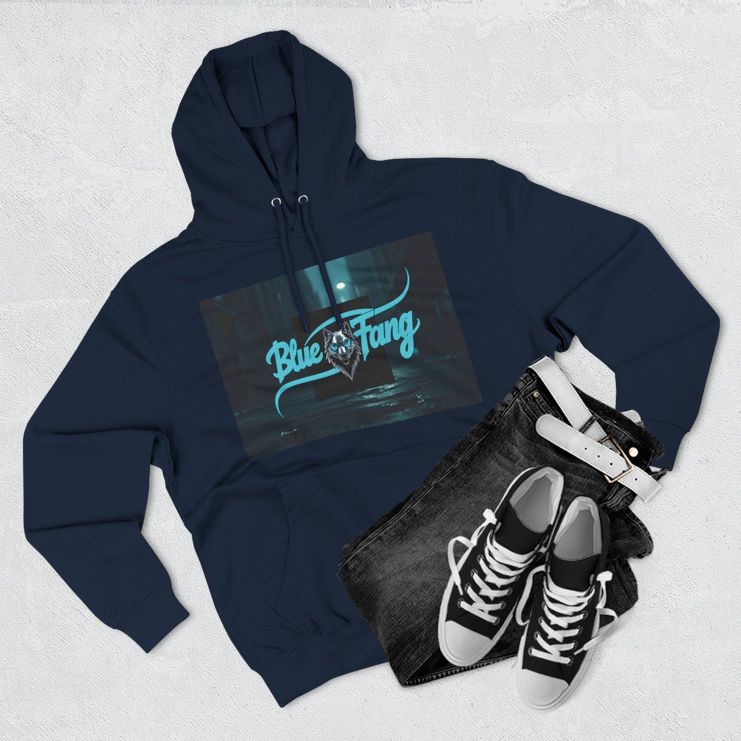 Fearless Blue Fang Hoodie, Fleece Hoodie for Music Lovers, Edgy Streetwear, Gift for Him/Her, Casual Fall/Winter Wear
