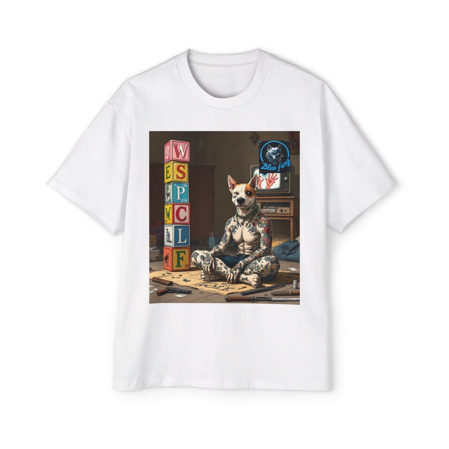 Blue Fang Men's Heavy Oversized Tee, Graphic Shirt for Casual Wear, Gift for Him, Streetwear Fashion, Unique Art Tee