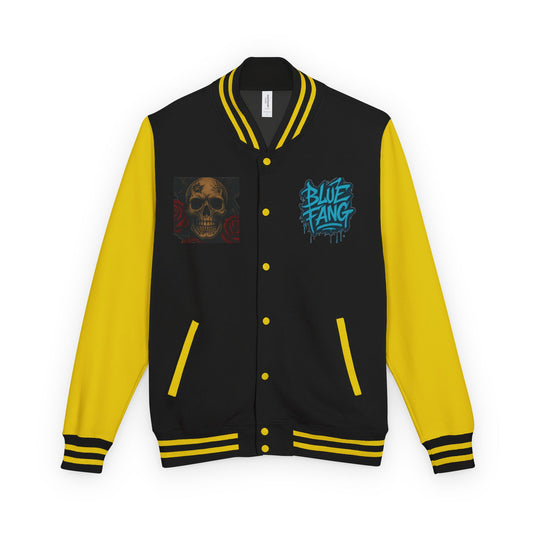 Edgy Unisex Heavyweight Letterman Jacket with Skull Design, Retro Bomber Style, Streetwear, Halloween Costume, Unique Gift Idea