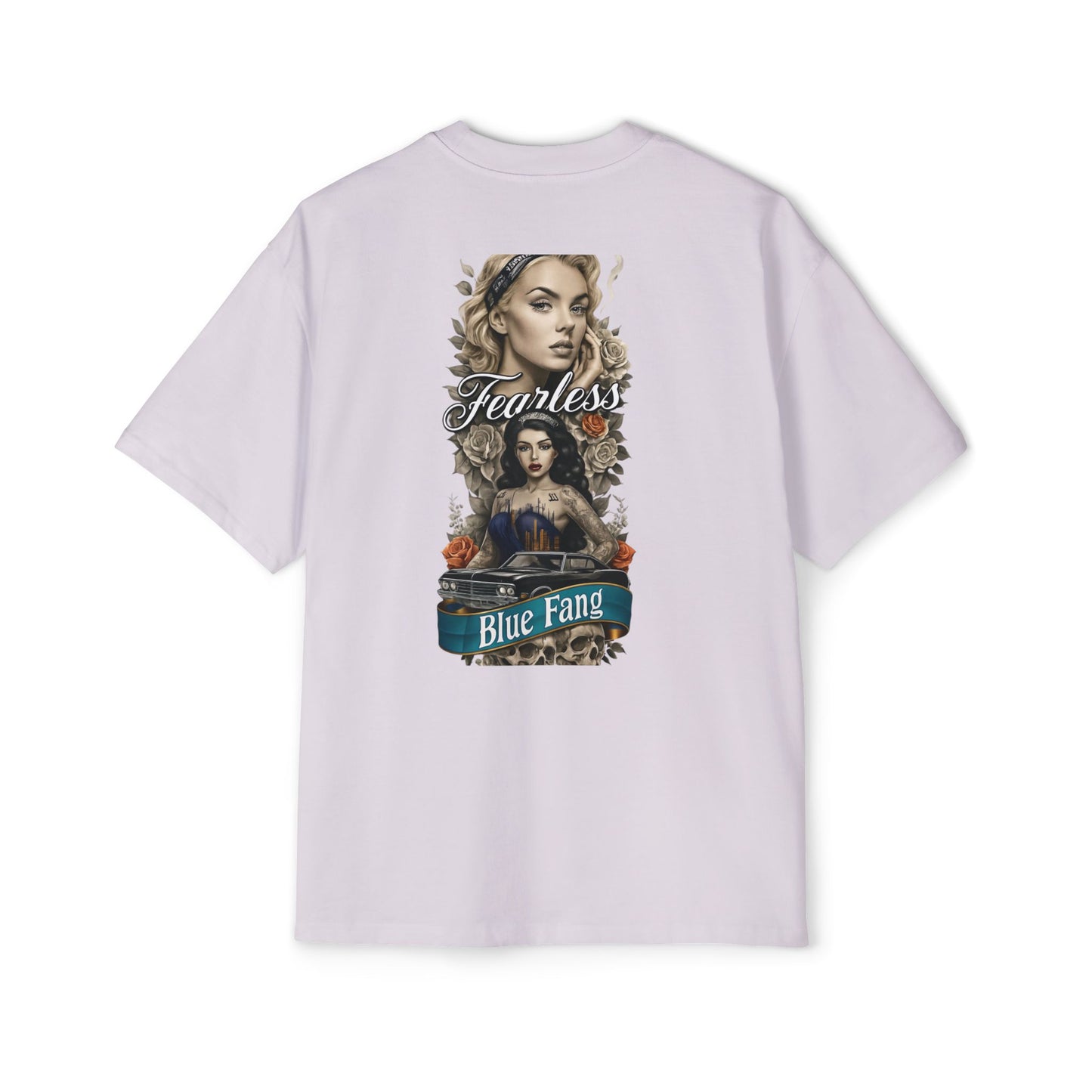 Fearless Blue Fang Men's Heavy Oversized Tee, Graphic Shirt for Casual Wear, Gift for Him, Streetwear Fashion, Unique Art Tee