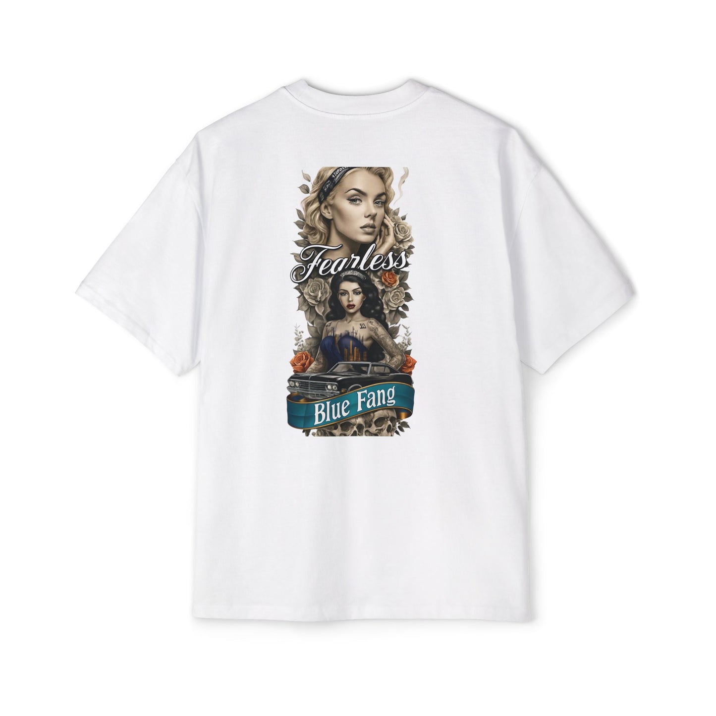 Fearless Blue Fang Men's Heavy Oversized Tee, Graphic Shirt for Casual Wear, Gift for Him, Streetwear Fashion, Unique Art Tee