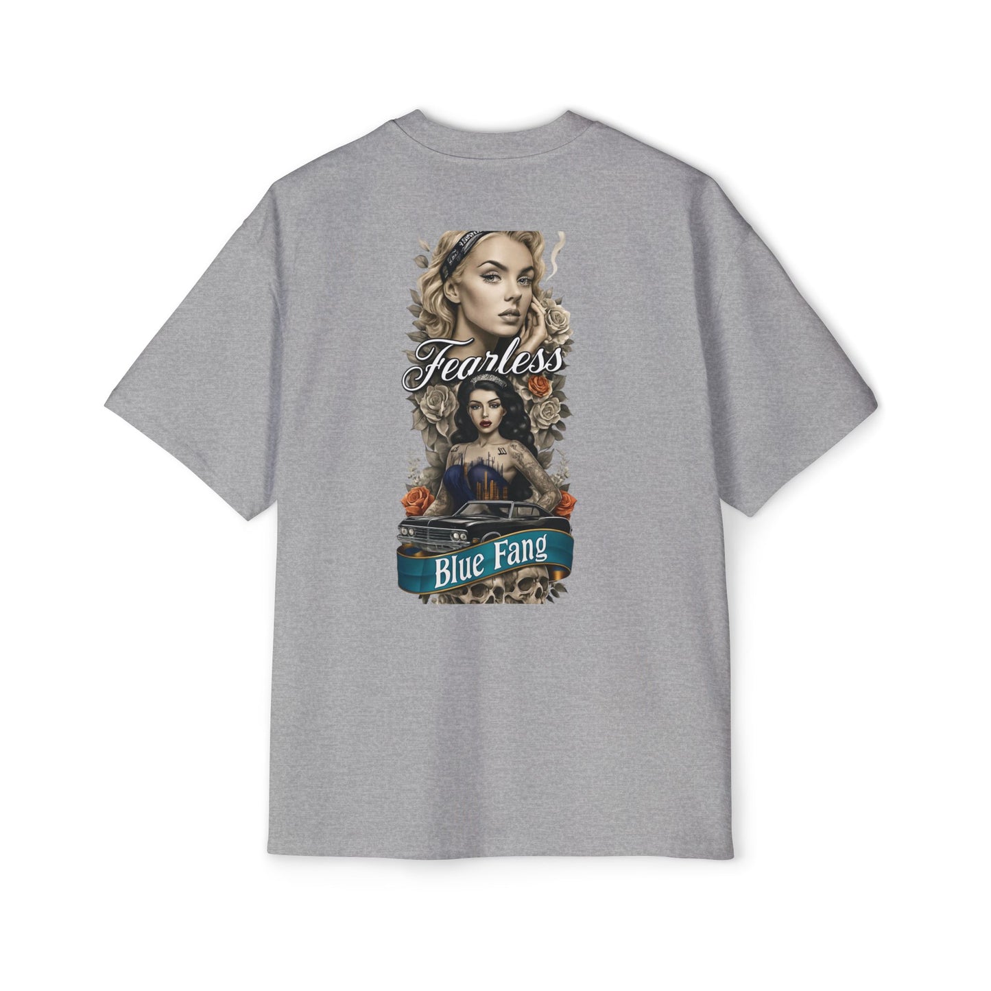 Fearless Blue Fang Men's Heavy Oversized Tee, Graphic Shirt for Casual Wear, Gift for Him, Streetwear Fashion, Unique Art Tee