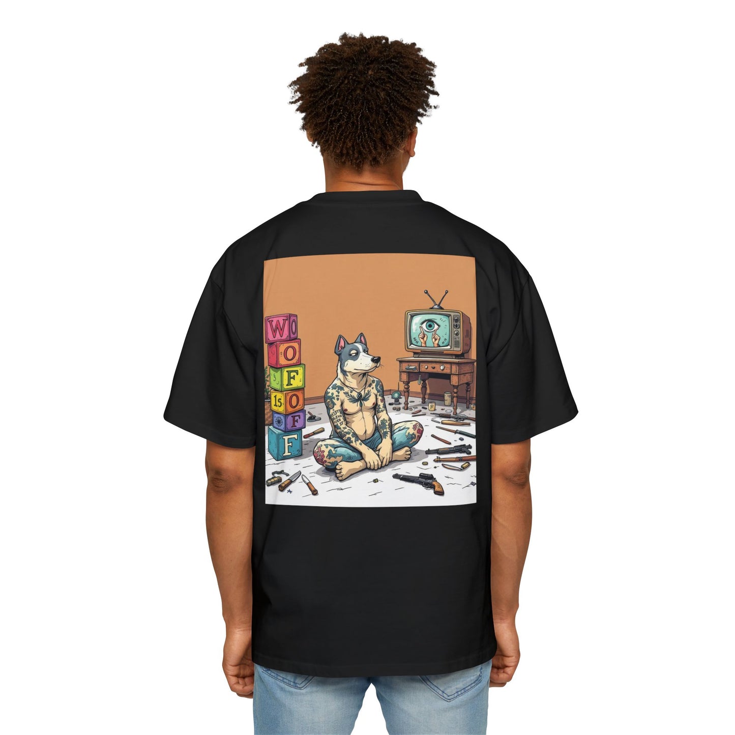 Blue Fang Men's Heavy Oversized Tee, Graphic Shirt for Casual Wear, Gift for Him, Streetwear Fashion, Unique Art Tee