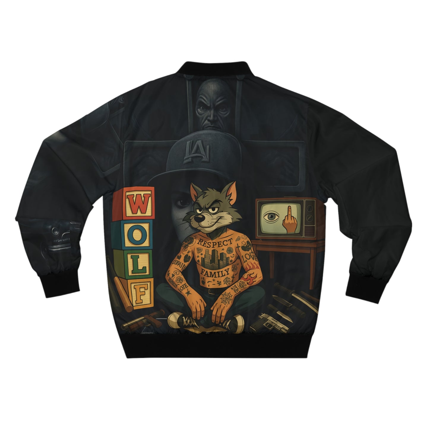 Blue Fang Wolf Men's Bomber Jacket - Urban Street Style