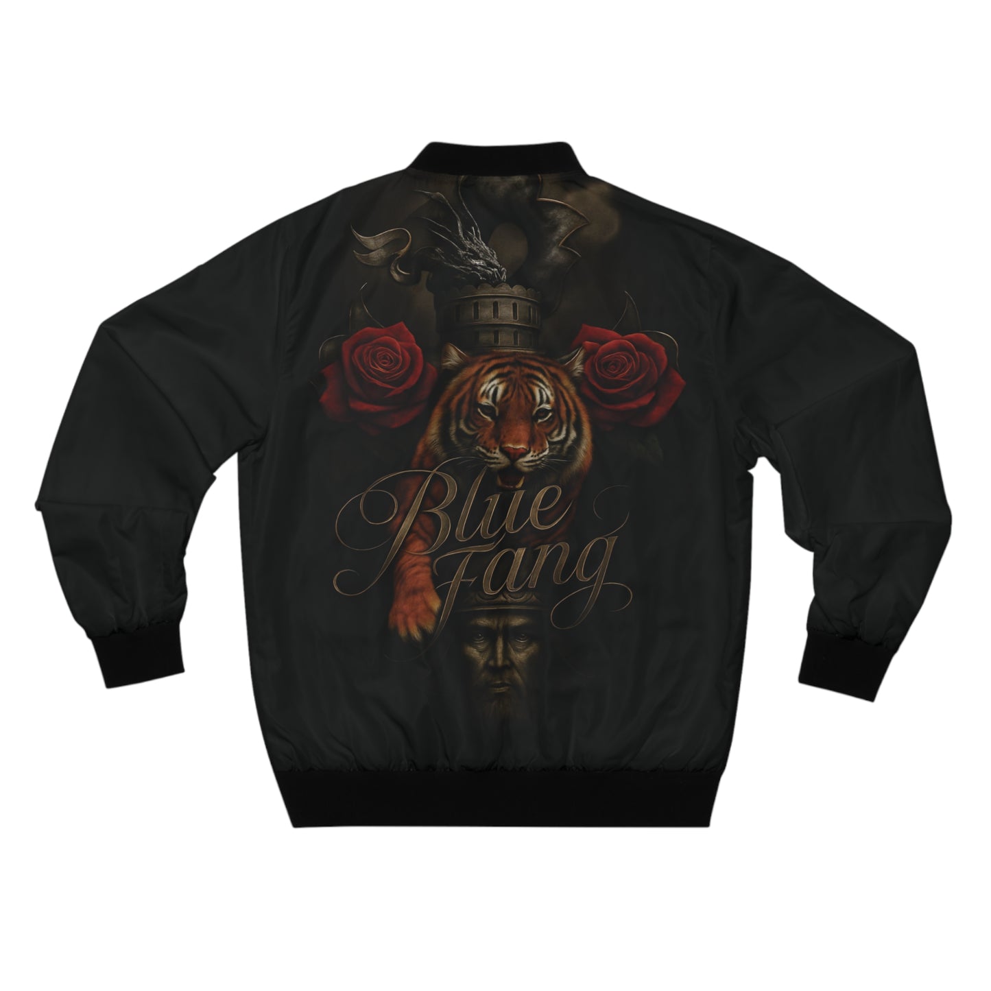 Men's Bomber Jacket - Blue Fang Urban Street Tiger Dragon Print