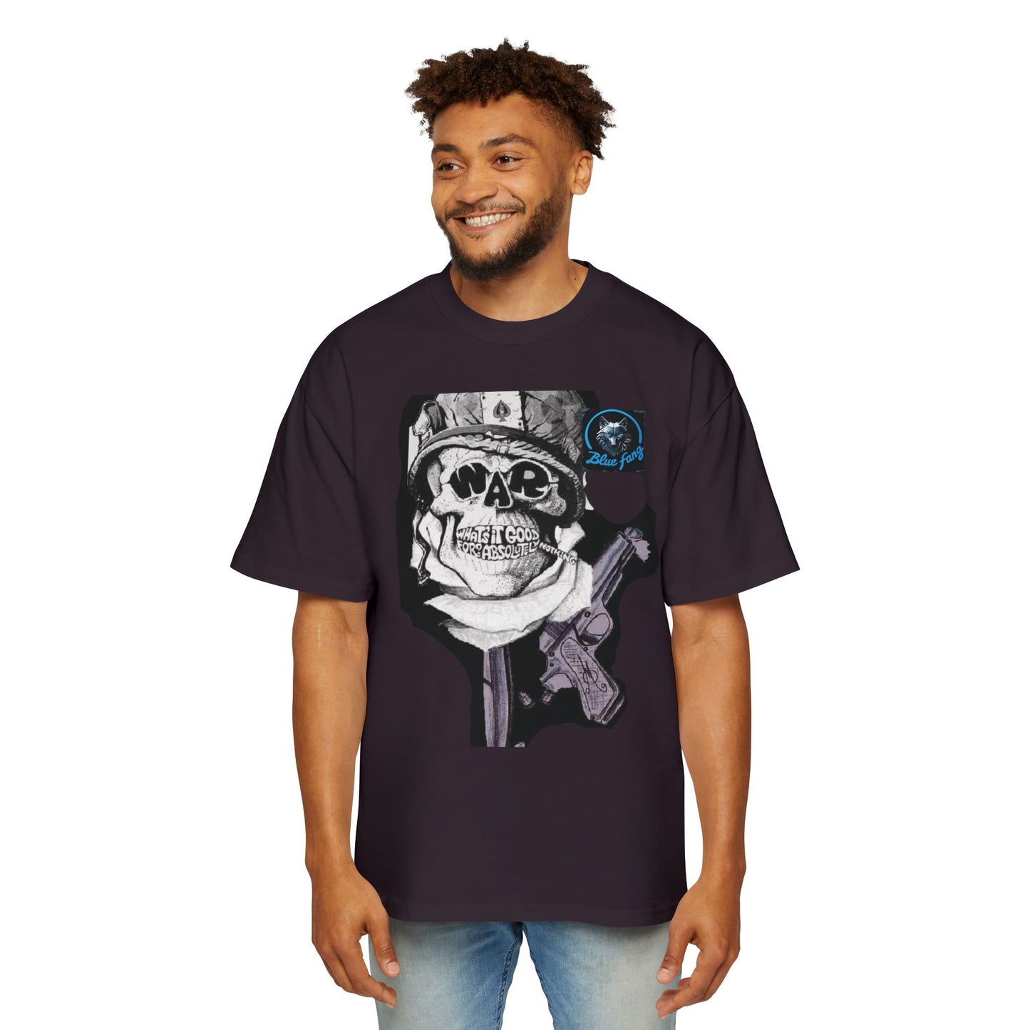 Men's Oversized Graphic Tee - Blue Fang Design, Streetwear Fashion, Casual Style, Unique Gift for Men, Trendy T-Shirt