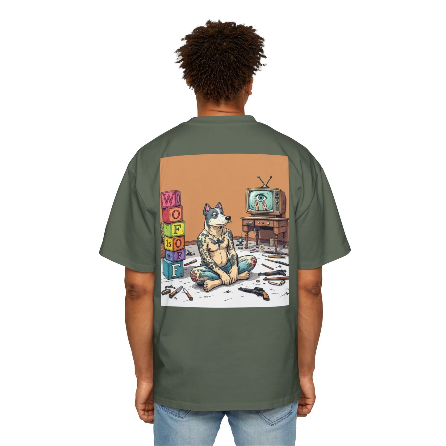 Blue Fang Men's Heavy Oversized Tee, Graphic Shirt for Casual Wear, Gift for Him, Streetwear Fashion, Unique Art Tee