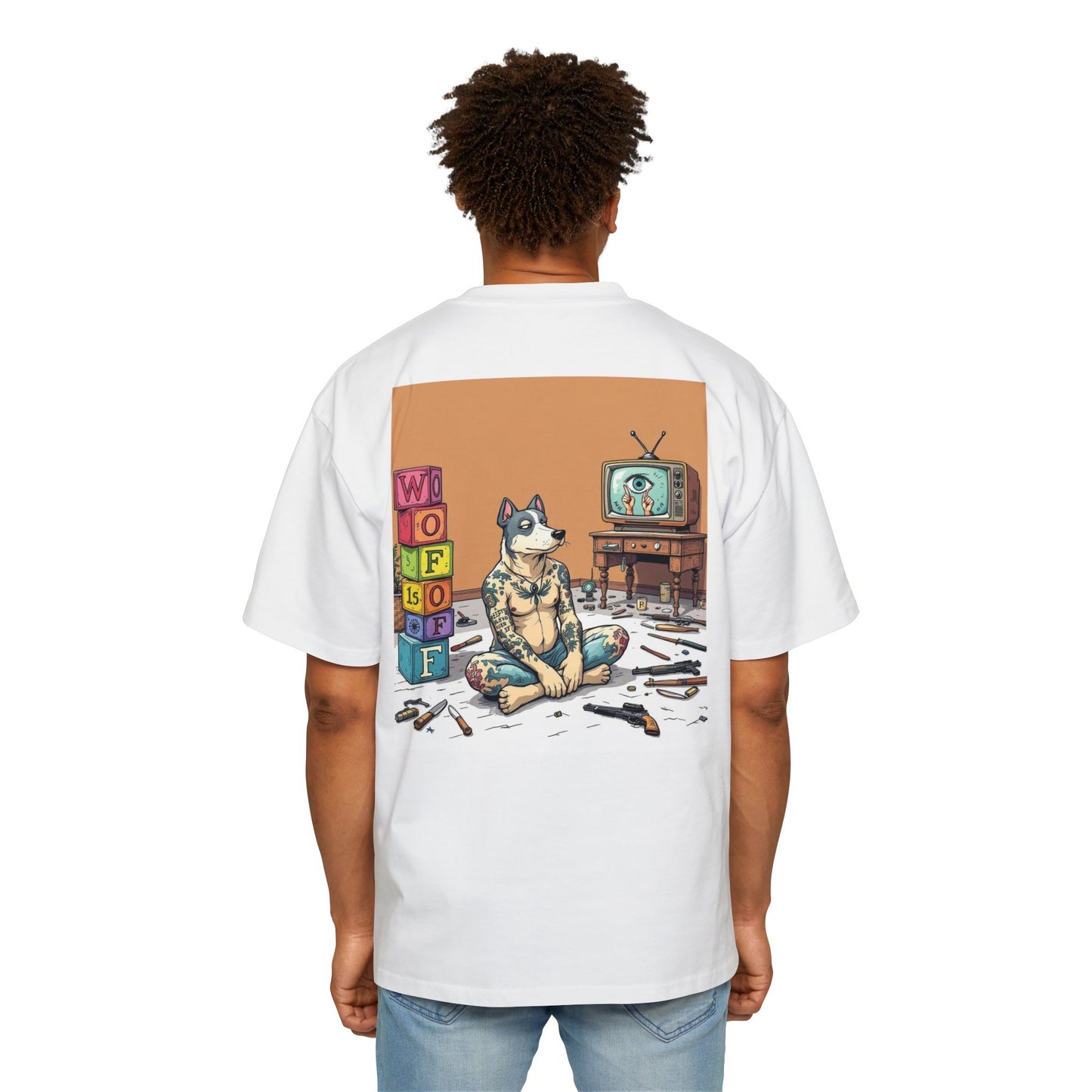 Blue Fang Men's Heavy Oversized Tee, Graphic Shirt for Casual Wear, Gift for Him, Streetwear Fashion, Unique Art Tee