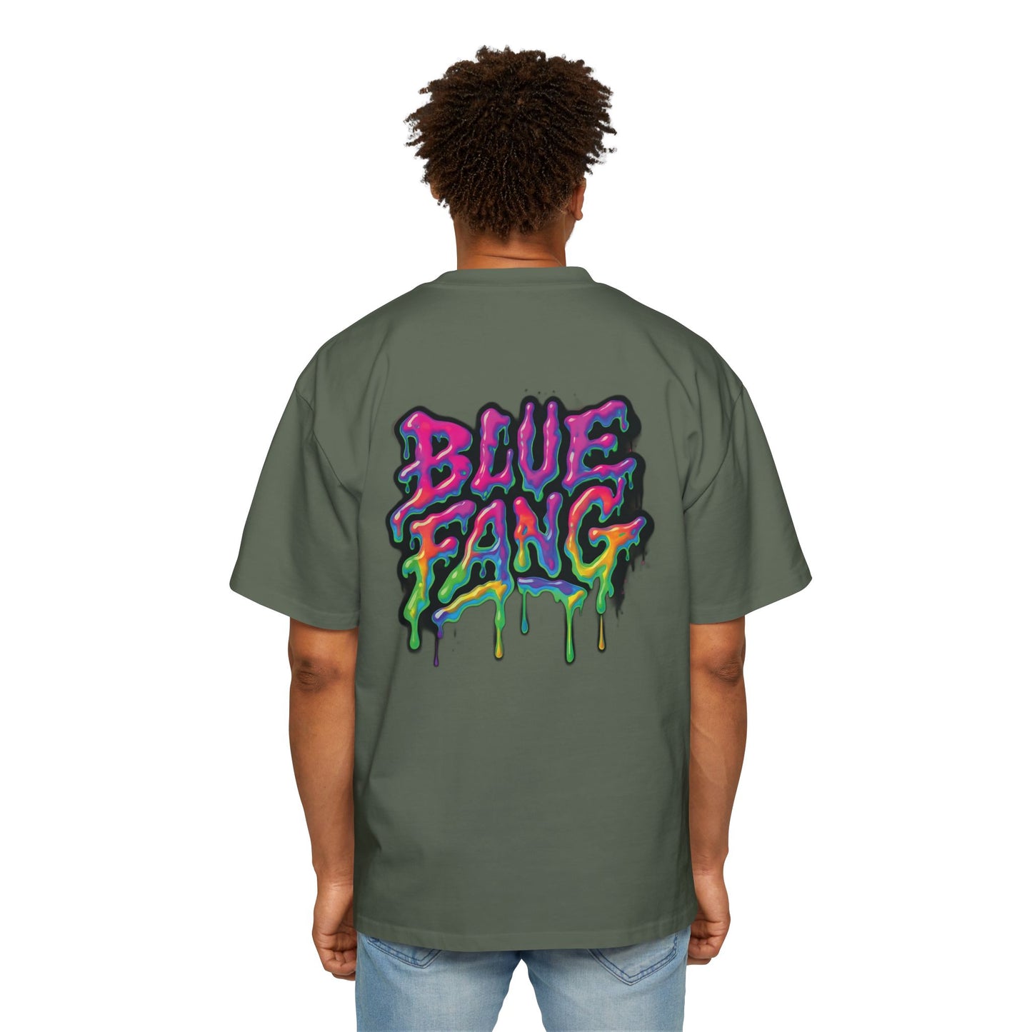 Men's Oversized Graphic Tee - Blue Fang Design, Streetwear Fashion, Casual Style, Unique Gift for Men, Trendy T-Shirt