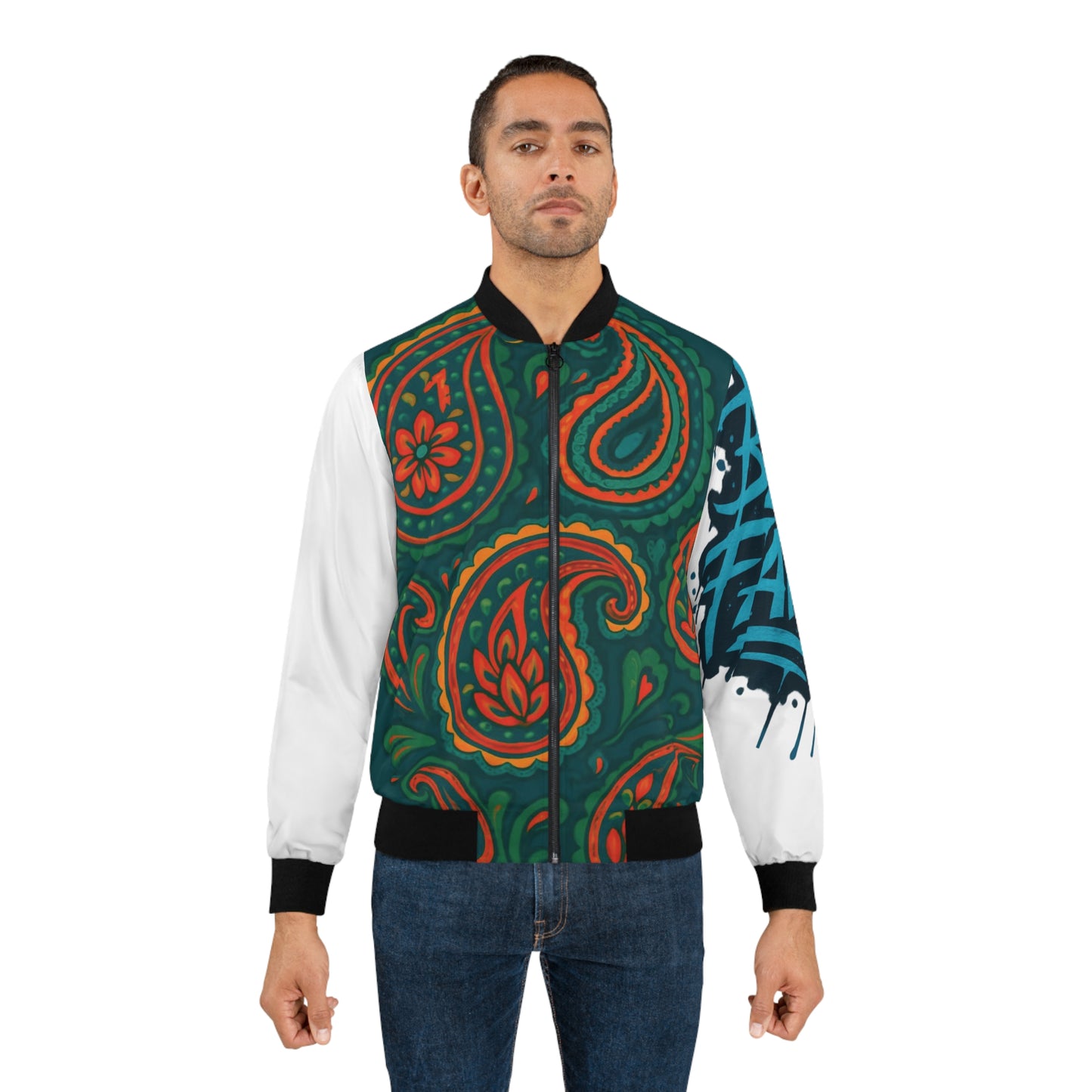 Stylish Men's Bomber Jacket, Trendy Outerwear, Graffiti Print Jacket, Casual Streetwear, Gifts for Him, Unique Fashion Statement