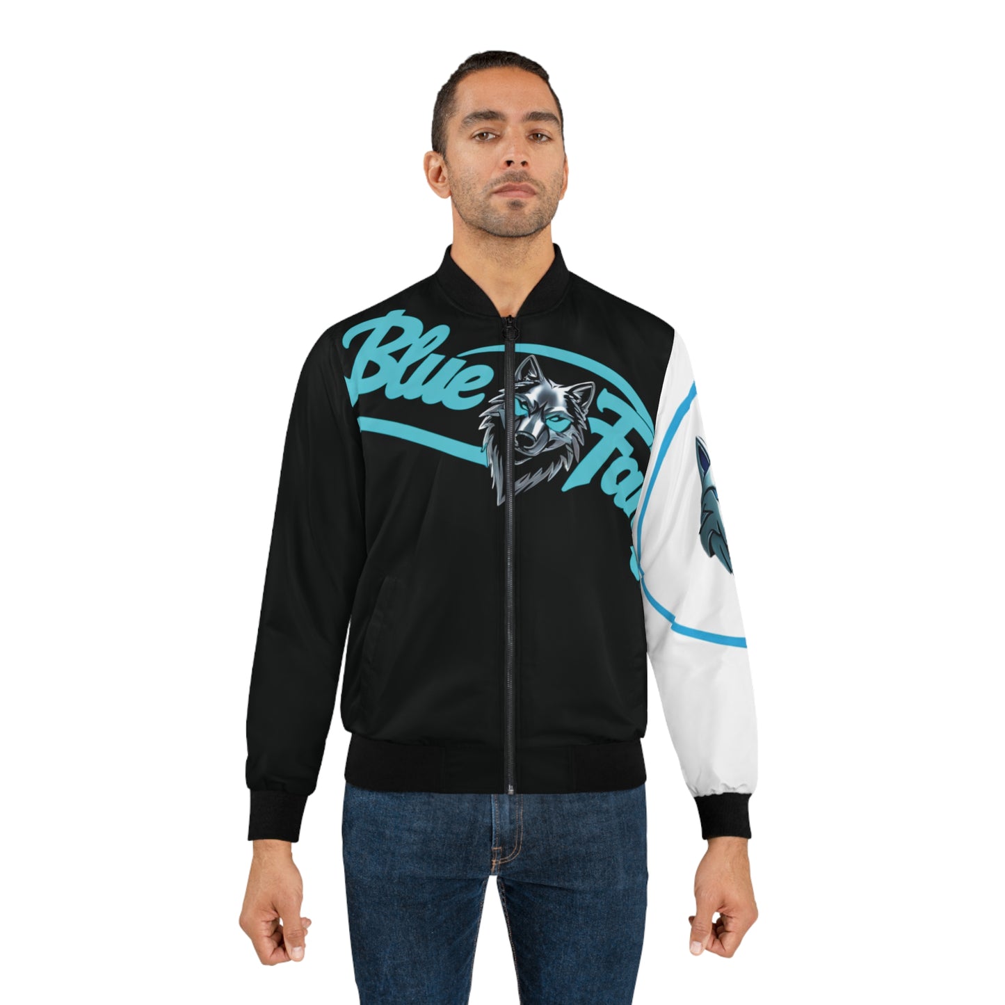 Blue Fang Wolf Men's Bomber Jacket Urban Street Design