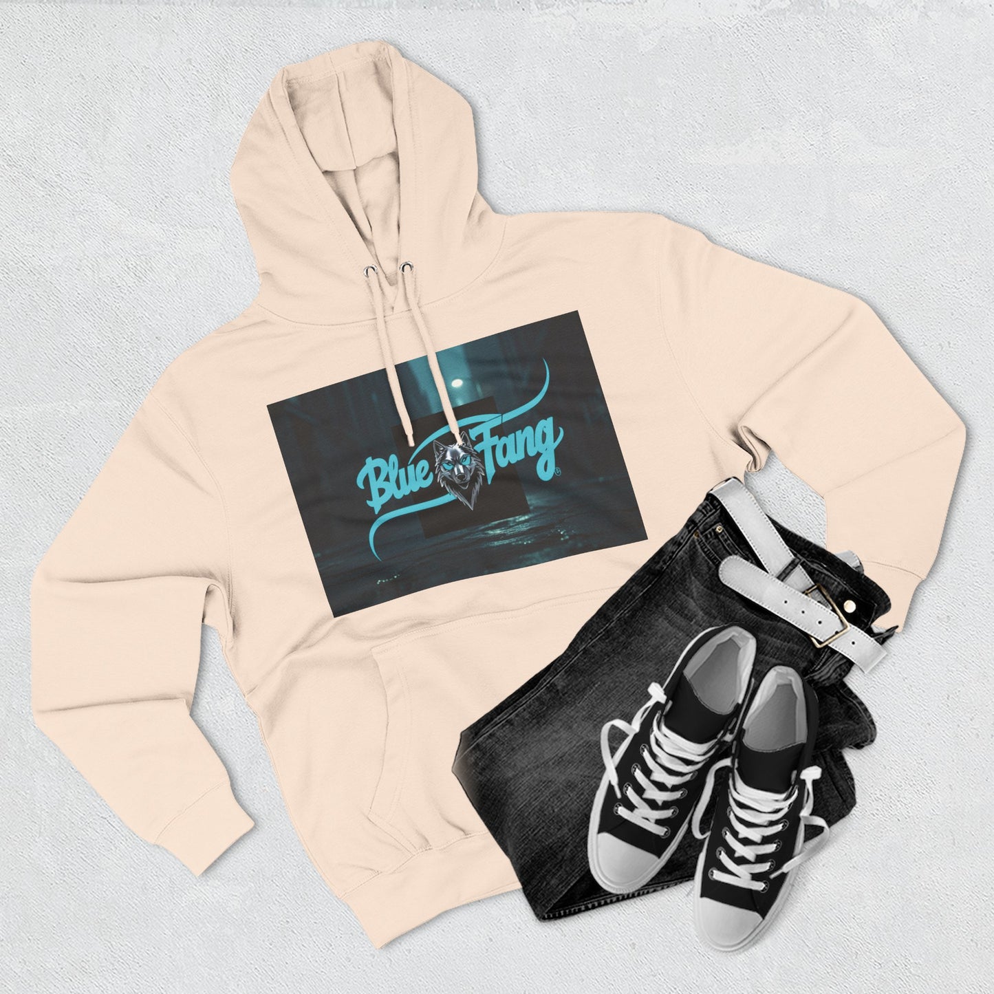 Fearless Blue Fang Hoodie, Fleece Hoodie for Music Lovers, Edgy Streetwear, Gift for Him/Her, Casual Fall/Winter Wear