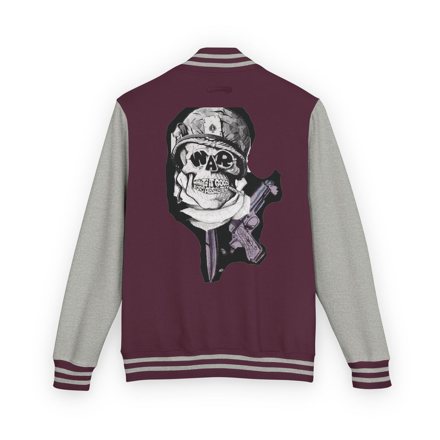 Edgy Unisex Heavyweight Letterman Jacket with Skull Design, Retro Bomber Style, Streetwear, Halloween Costume, Unique Gift Idea
