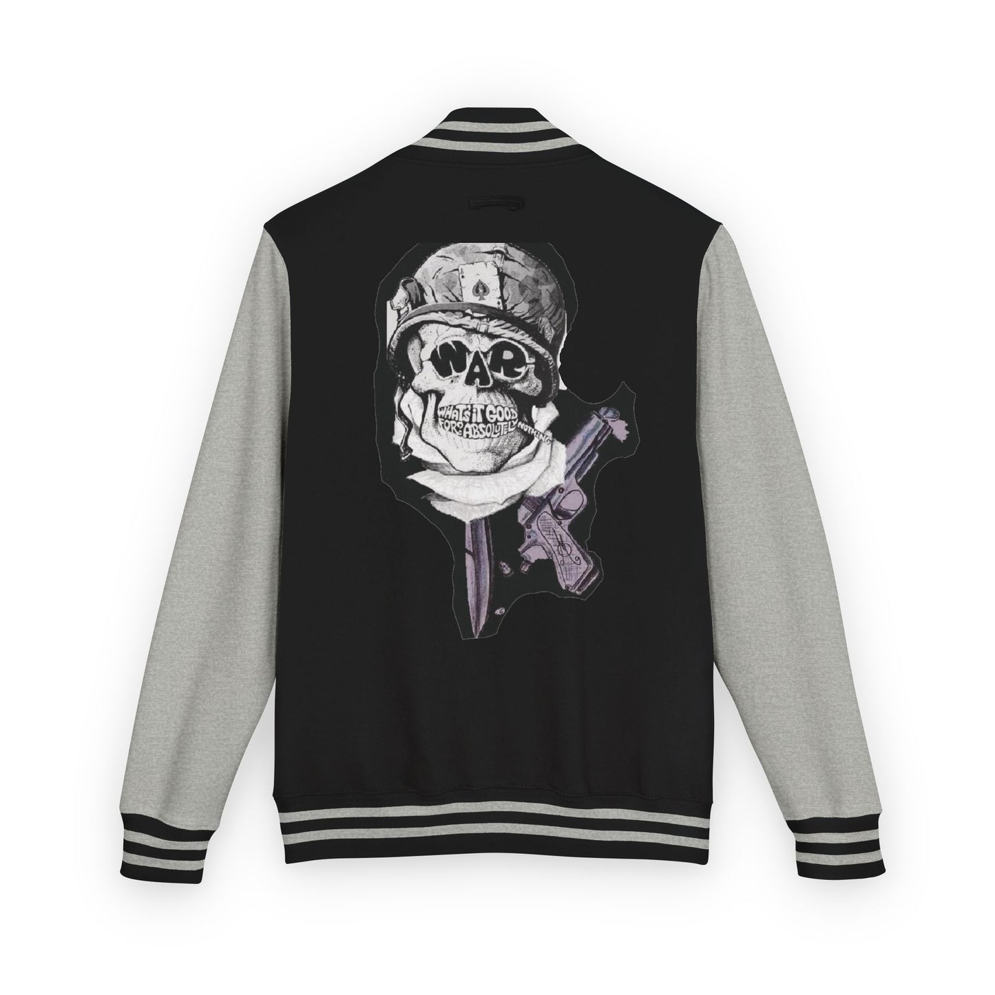Edgy Unisex Heavyweight Letterman Jacket with Skull Design, Retro Bomber Style, Streetwear, Halloween Costume, Unique Gift Idea