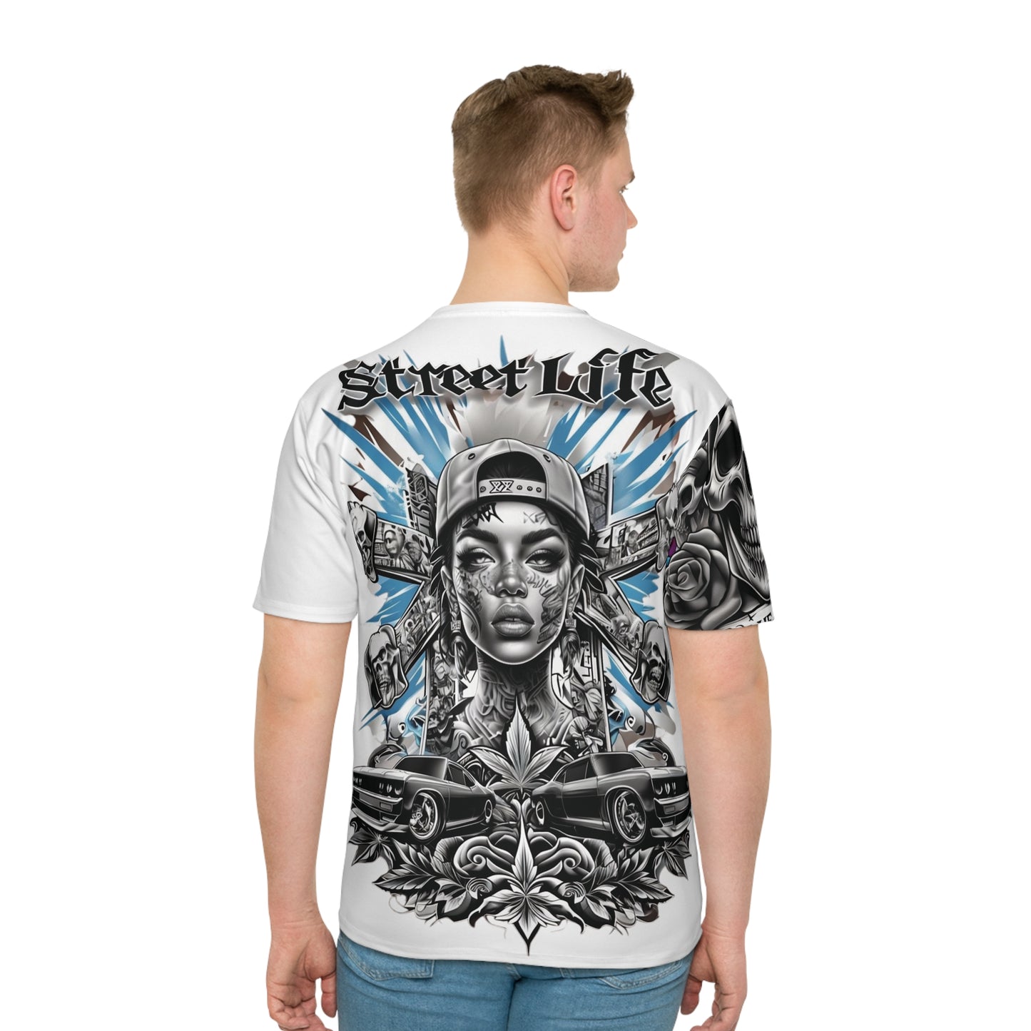 Men's Graphic T-Shirt, Unique Streetwear Tee, Skull and Rose Art, Hip Hop Fashion, Casual Summer Style, Gift for Him