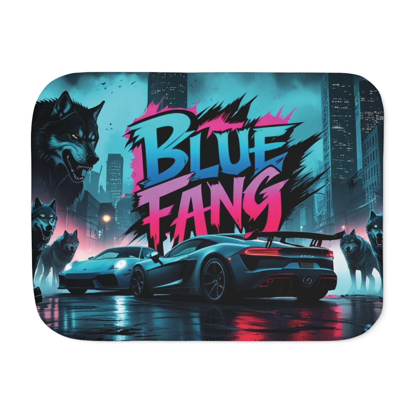 Urban Style Sherpa Blanket - Cozy, Artistic, Perfect for Home Decor, Gifts, or Cozy Nights In, Blue Fang Theme, Plush Throw Blanket
