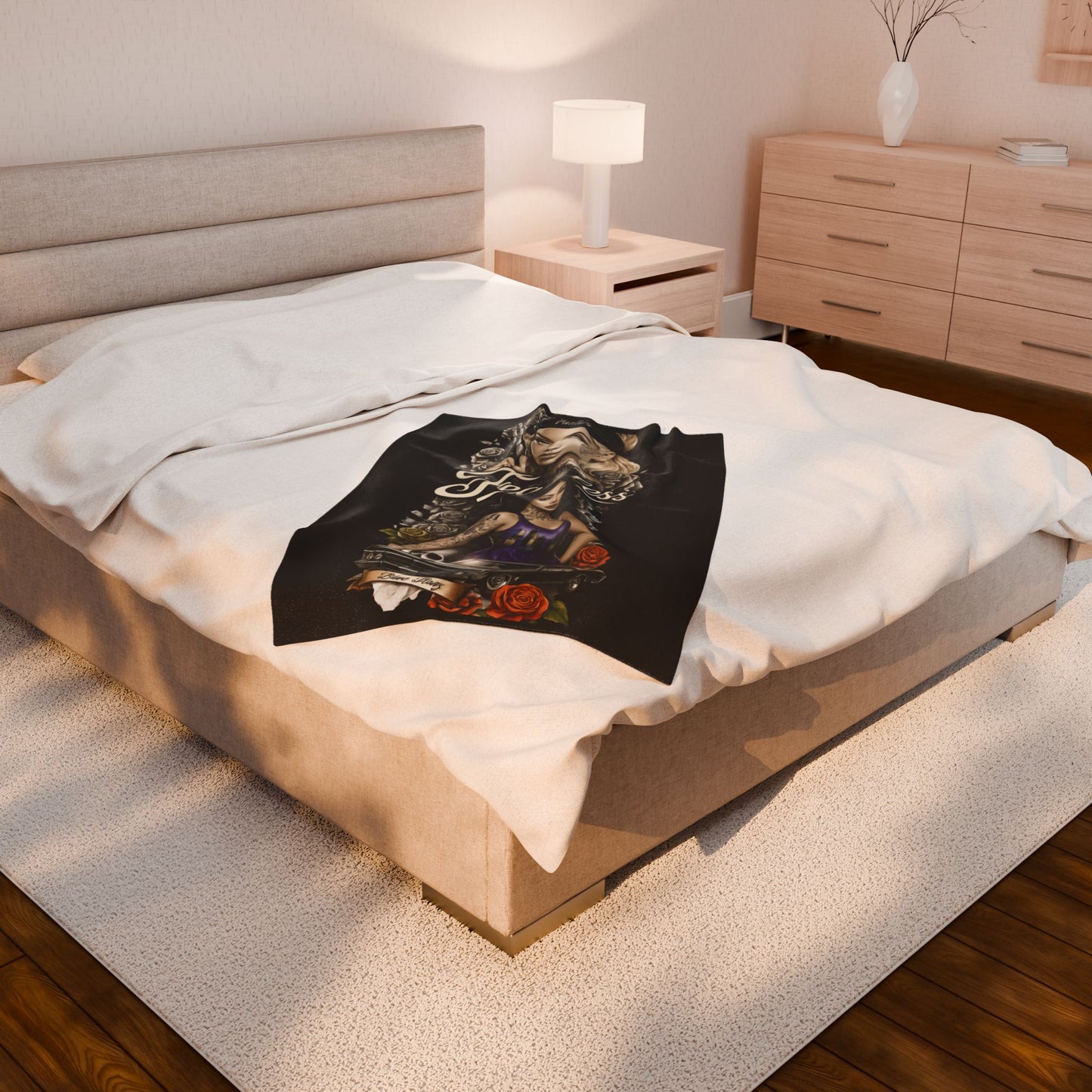 Fearless Tattoo Art Velveteen Plush Blanket, Cozy Throw, Unique Gift for Her, Boho Decor, Perfect for Women, Home Comfort