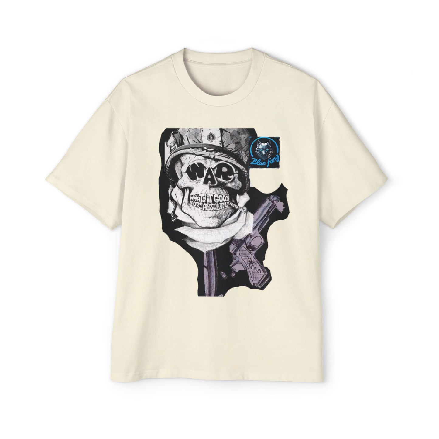 Men's Oversized Graphic Tee - Blue Fang Design, Streetwear Fashion, Casual Style, Unique Gift for Men, Trendy T-Shirt