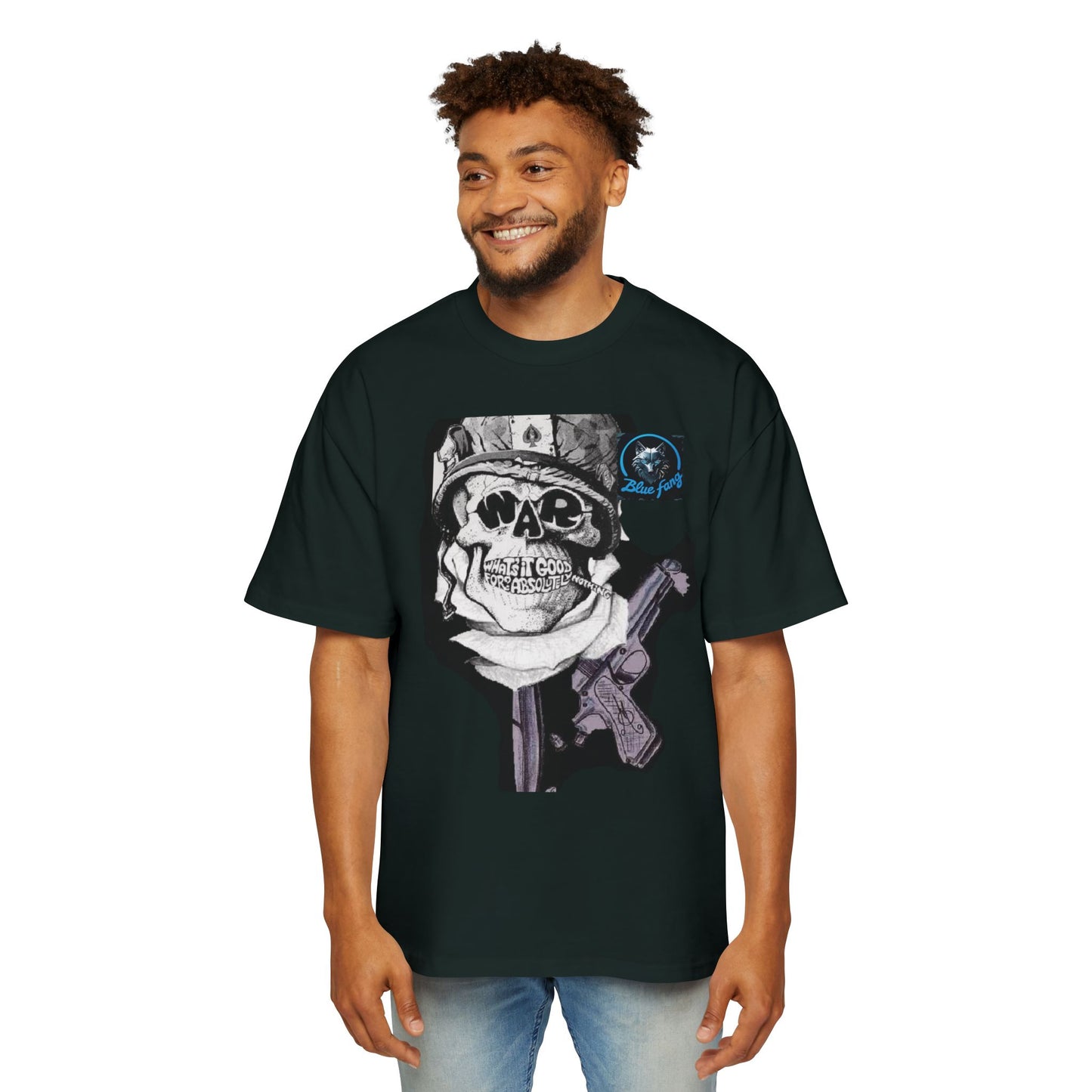 Men's Oversized Graphic Tee - Blue Fang Design, Streetwear Fashion, Casual Style, Unique Gift for Men, Trendy T-Shirt