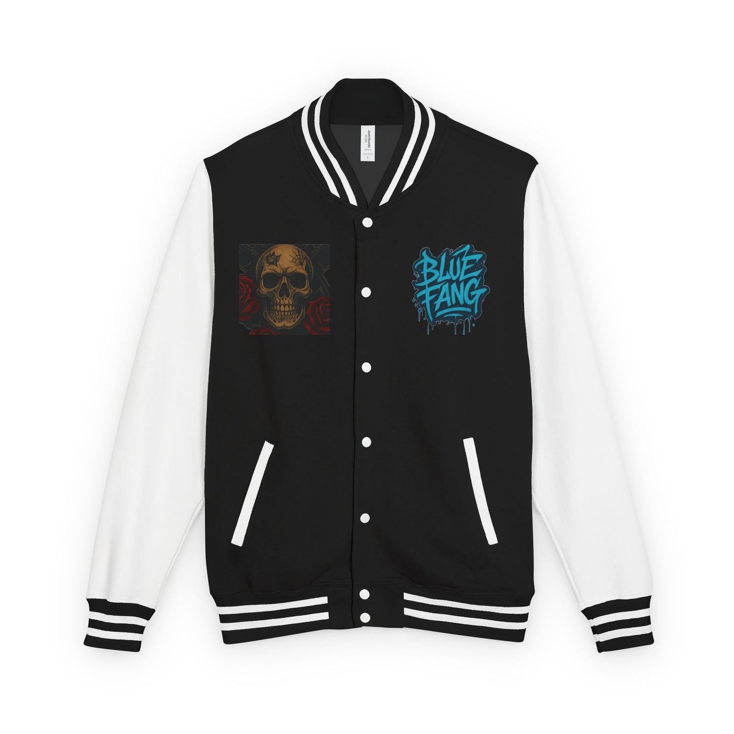 Edgy Unisex Heavyweight Letterman Jacket with Skull Design, Retro Bomber Style, Streetwear, Halloween Costume, Unique Gift Idea