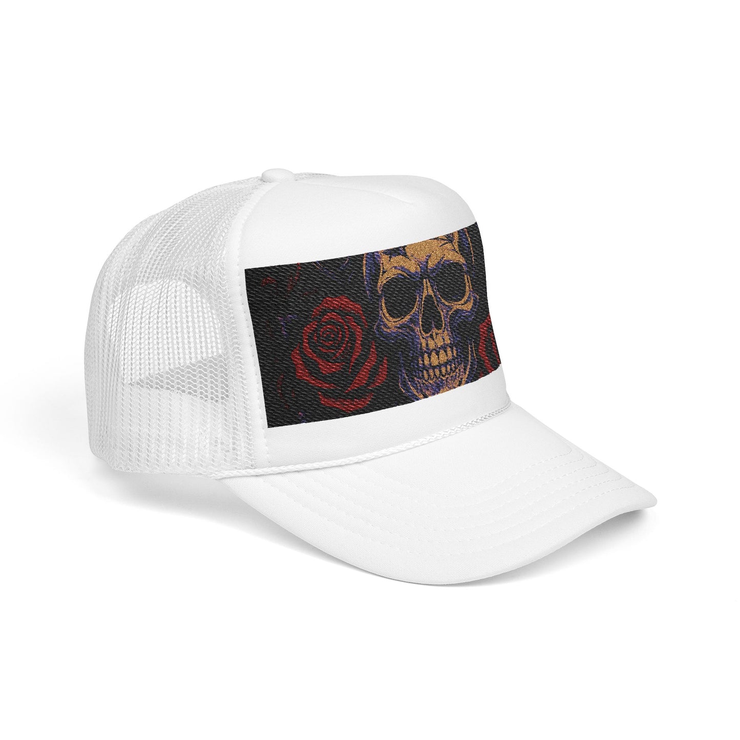 Gothic Skull Trucker Hat, Edgy Hat for Festivals, Embroidered Foam Cap, Perfect Gift for Birthday, Halloween & Casual Wear