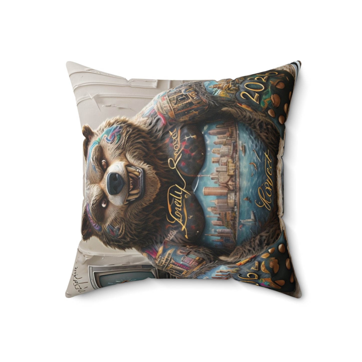Urban Animal Art Pillow, Faux Suede Decorative Pillow, Street Art Home Décor, Unique Gift for Animal Lovers, Tattoo Bear and Wolf [...]