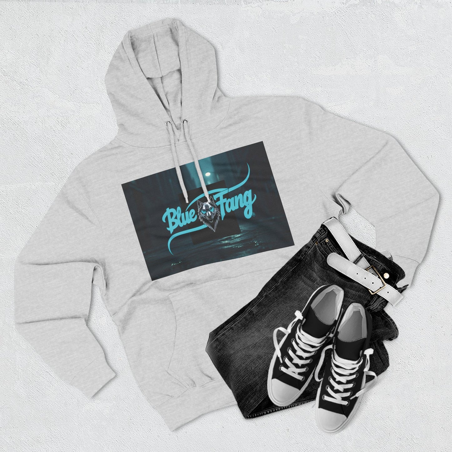 Fearless Blue Fang Hoodie, Fleece Hoodie for Music Lovers, Edgy Streetwear, Gift for Him/Her, Casual Fall/Winter Wear