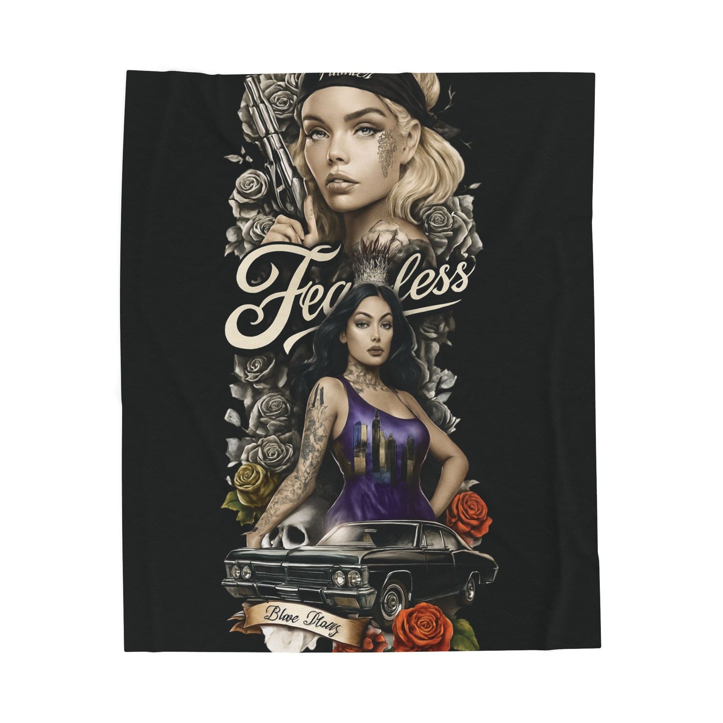 Fearless Tattoo Art Velveteen Plush Blanket, Cozy Throw, Unique Gift for Her, Boho Decor, Perfect for Women, Home Comfort