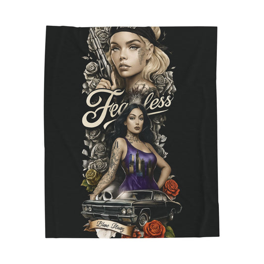 Fearless Tattoo Art Velveteen Plush Blanket, Cozy Throw, Unique Gift for Her, Boho Decor, Perfect for Women, Home Comfort