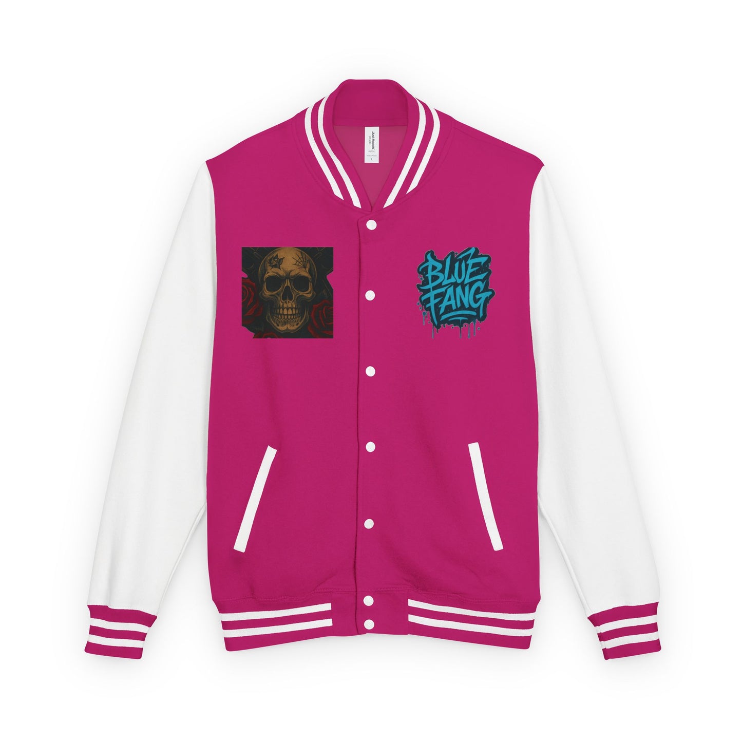 Edgy Unisex Heavyweight Letterman Jacket with Skull Design, Retro Bomber Style, Streetwear, Halloween Costume, Unique Gift Idea