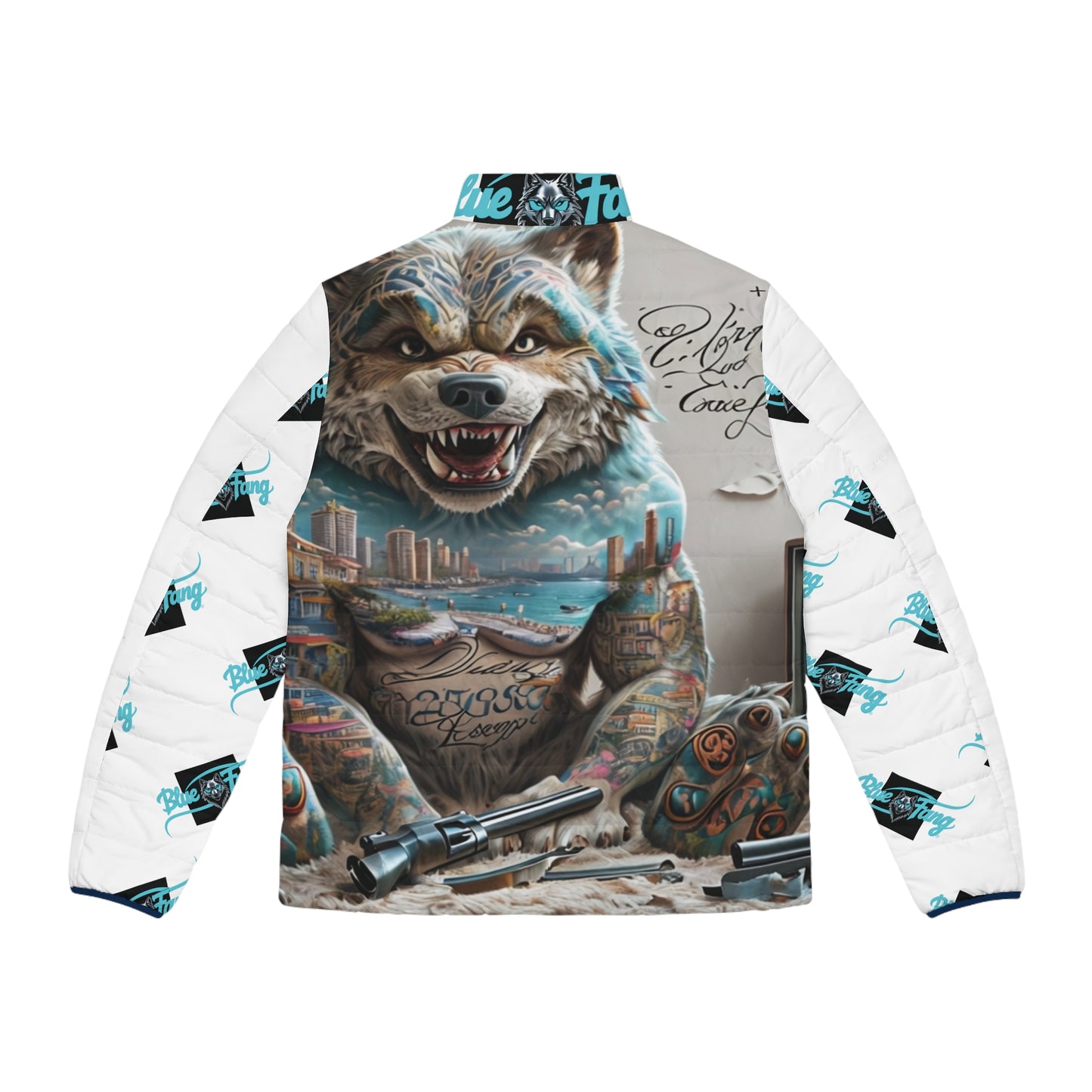 Men's Puffer Jacket Blue Fang Wolf Urban Street Style