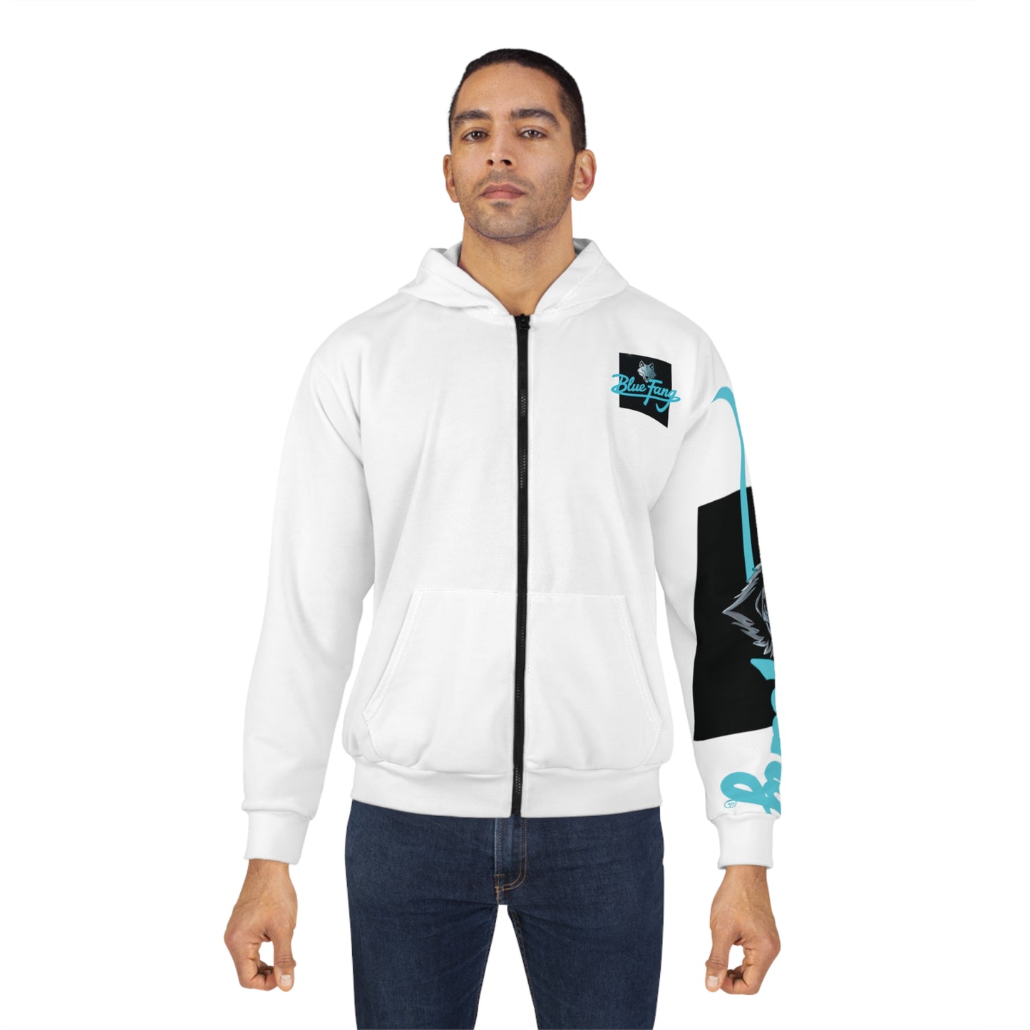 Fearless Blue Fang Unisex Zip Hoodie, Trendy Zip-Up Jacket, Casual Streetwear, Layering Piece, Gift for Art Lovers