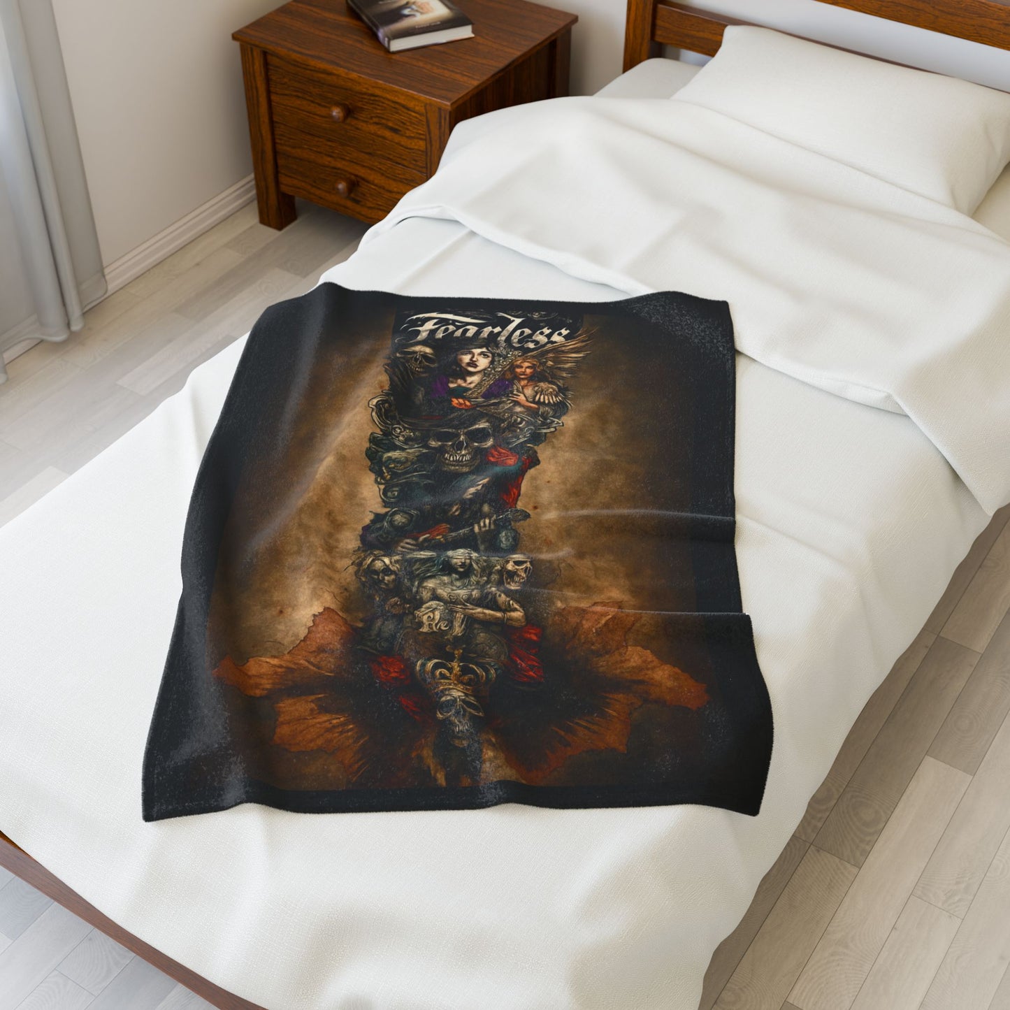 FearlessTattoo Art Velveteen Plush Blanket, Cozy Throw, Unique Gift for Her, Boho Decor, Perfect for Women, Home Comfort