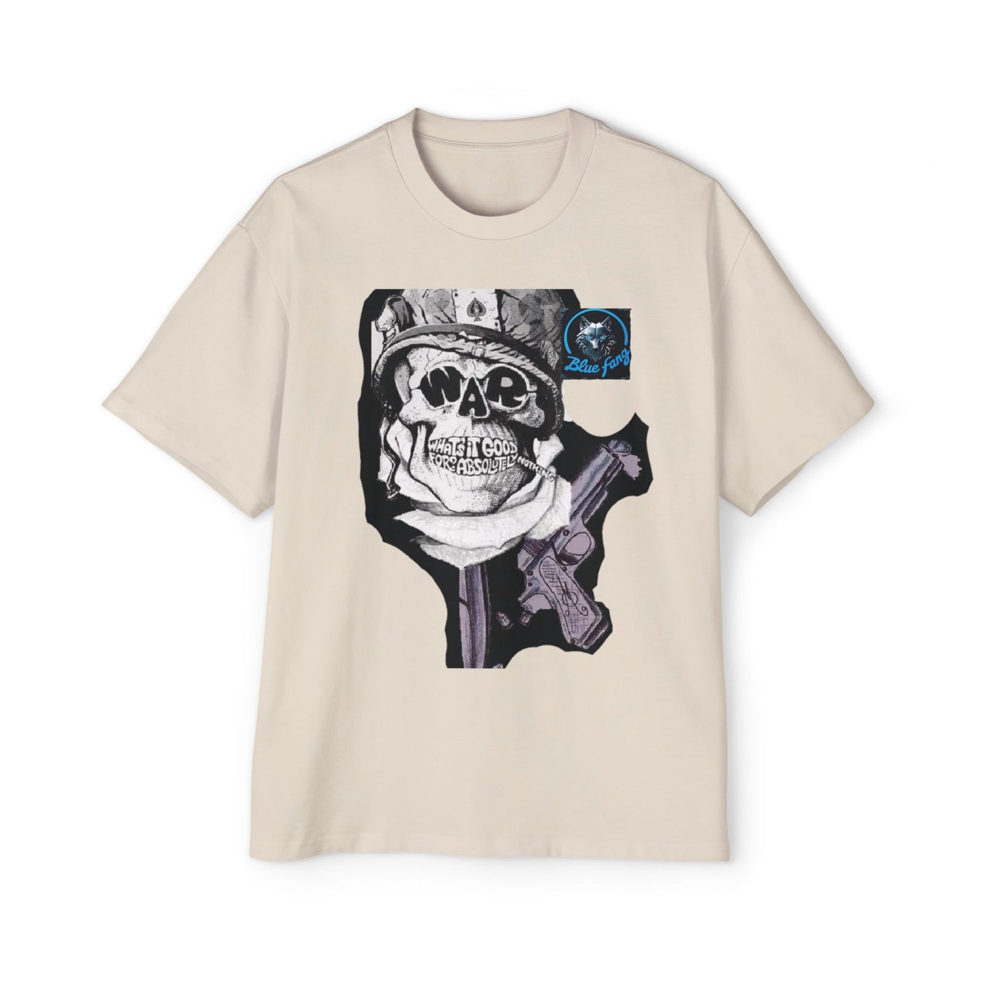 Men's Oversized Graphic Tee - Blue Fang Design, Streetwear Fashion, Casual Style, Unique Gift for Men, Trendy T-Shirt